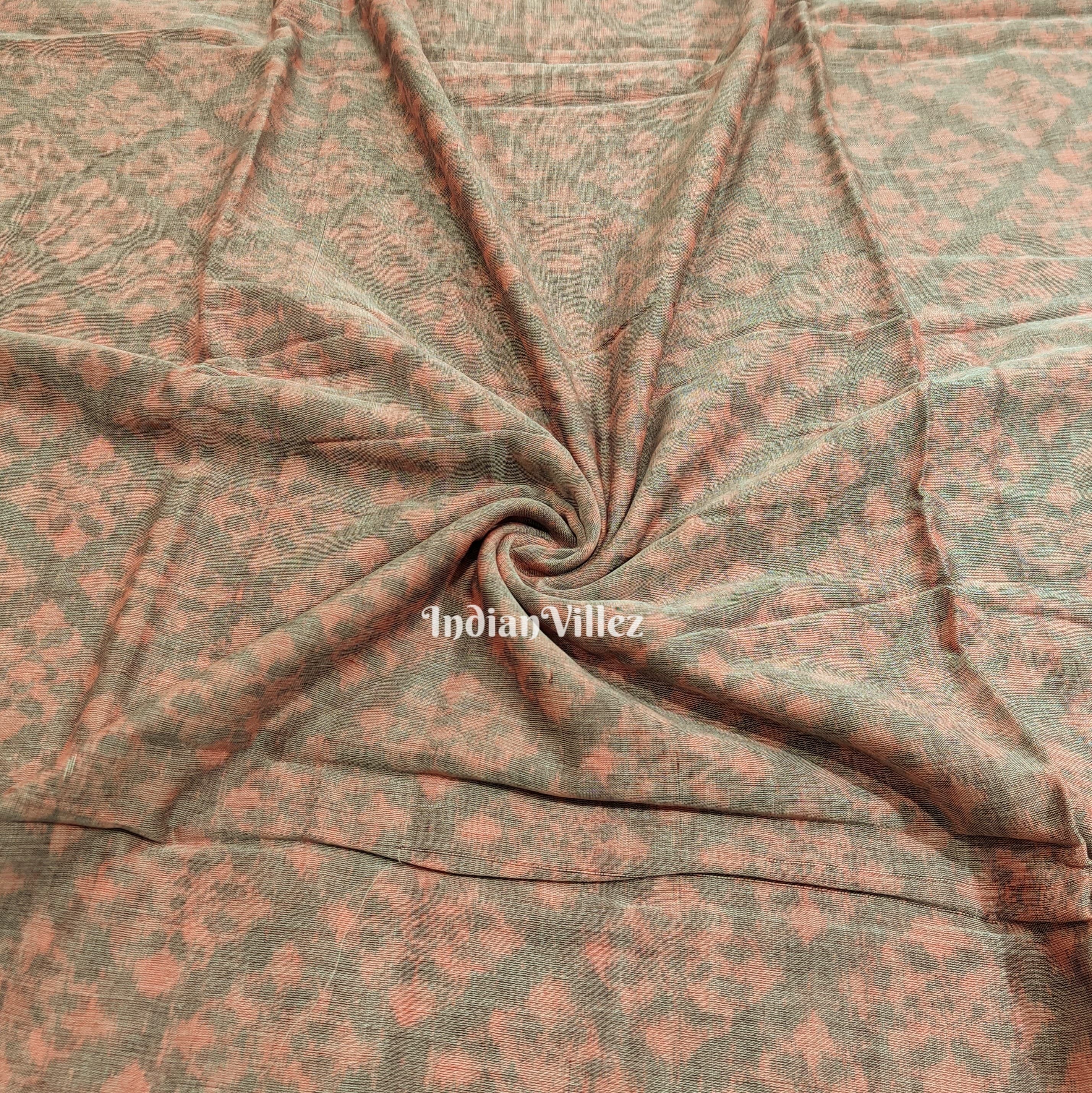 IndianVillèz Peach Baby Pink Sambalpuri Ikat Cotton Fabric