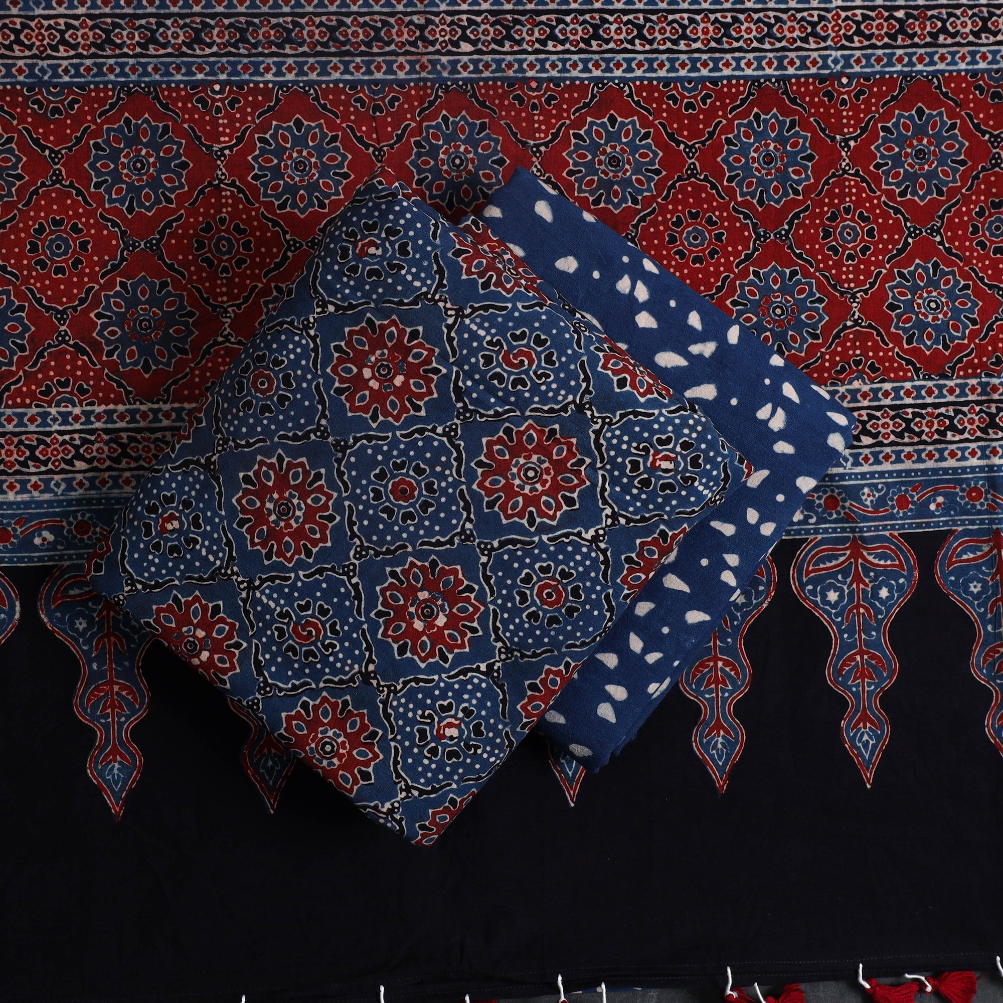 AJRAKH BY SUFIYAN ISMAIL KHATRI Blue - Hand Block Print Cotton 3pc Ajrakh Dress Material 05 - view 2