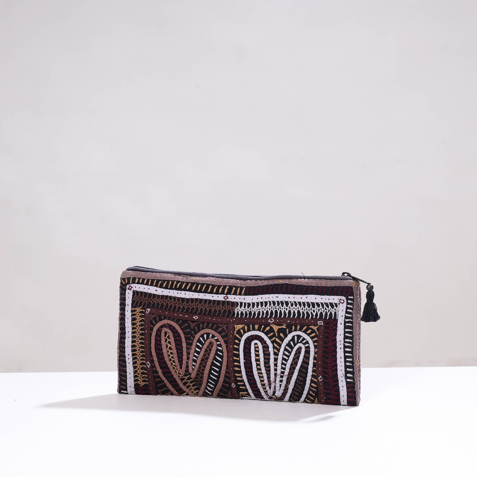 QASAB Brown - Kutch Dhebariya Qatab Hand Embroidery Clutch Purse