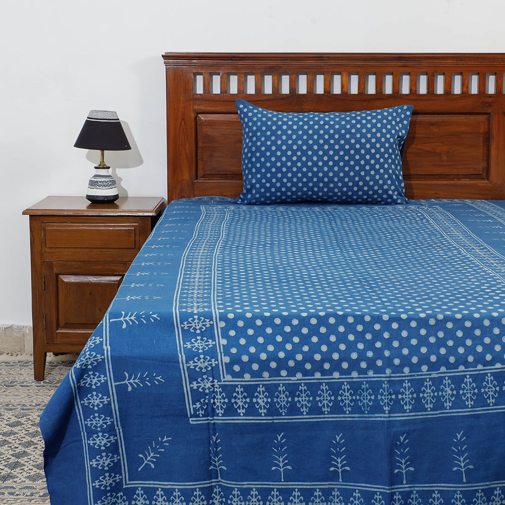 AHA VASTRA HANDLOOM Blue - Akola Block Printing Jhiri Pure Handloom Cotton Single Bed Cover (94 x 59 in)