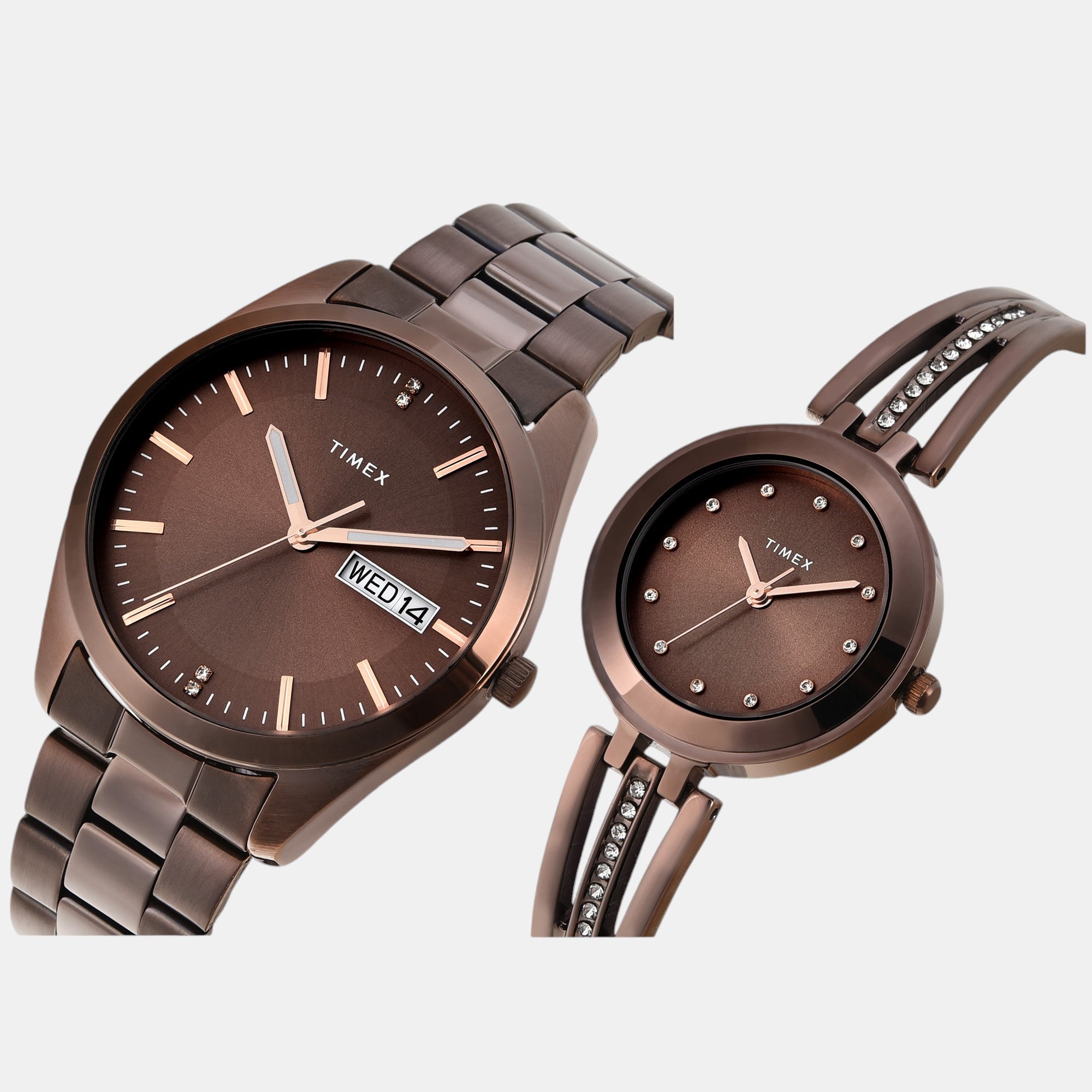Timex Fashion Couple Quartz Brown Dial Analog Stainless Steel Watch TW00PR311 - view 2