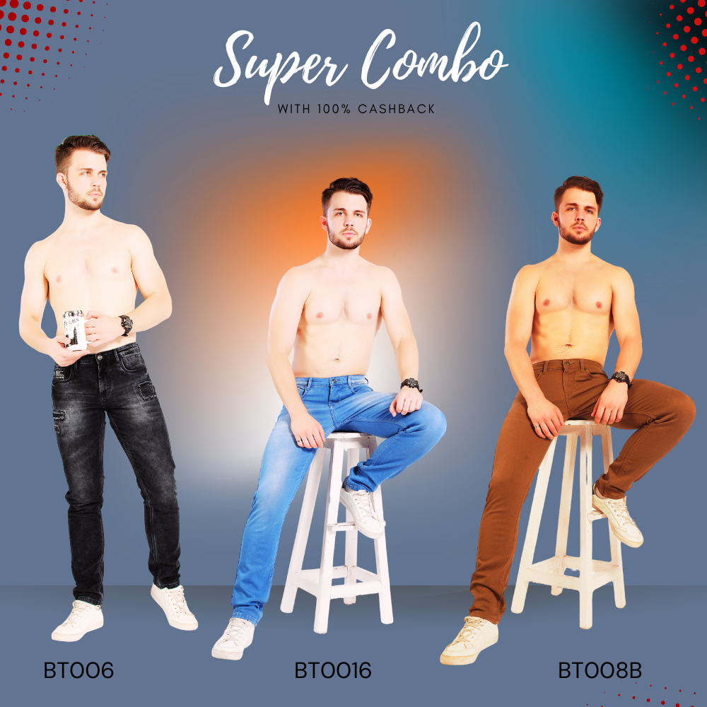 BlackTree premium pack of 3 Jeans with 100% cashback (BT006, BT0016,BT008B)