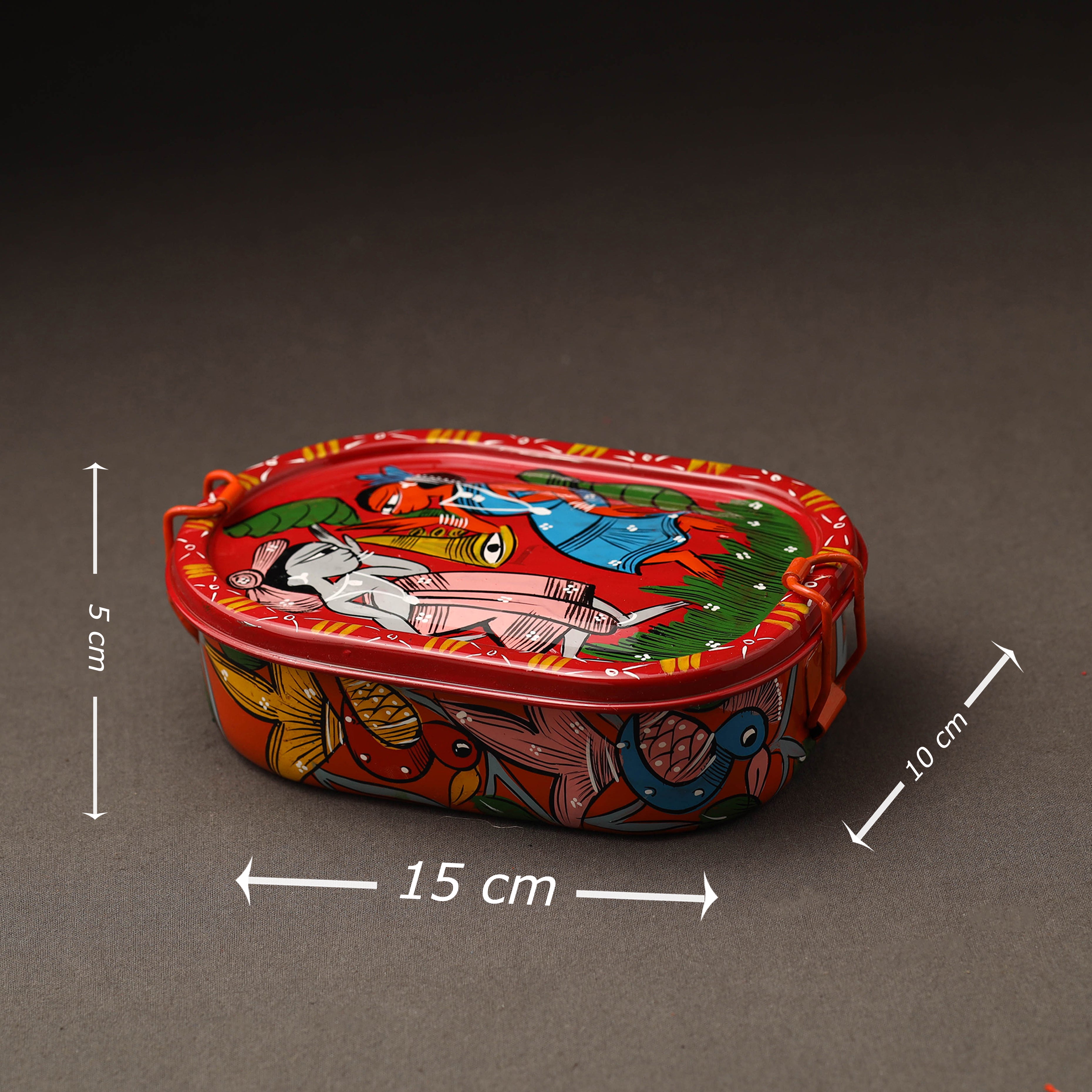 AAYAAS Bengal Patua Handpainted Stainless Steel Rectangle Lunch Box (6 x 4 in) - view 3