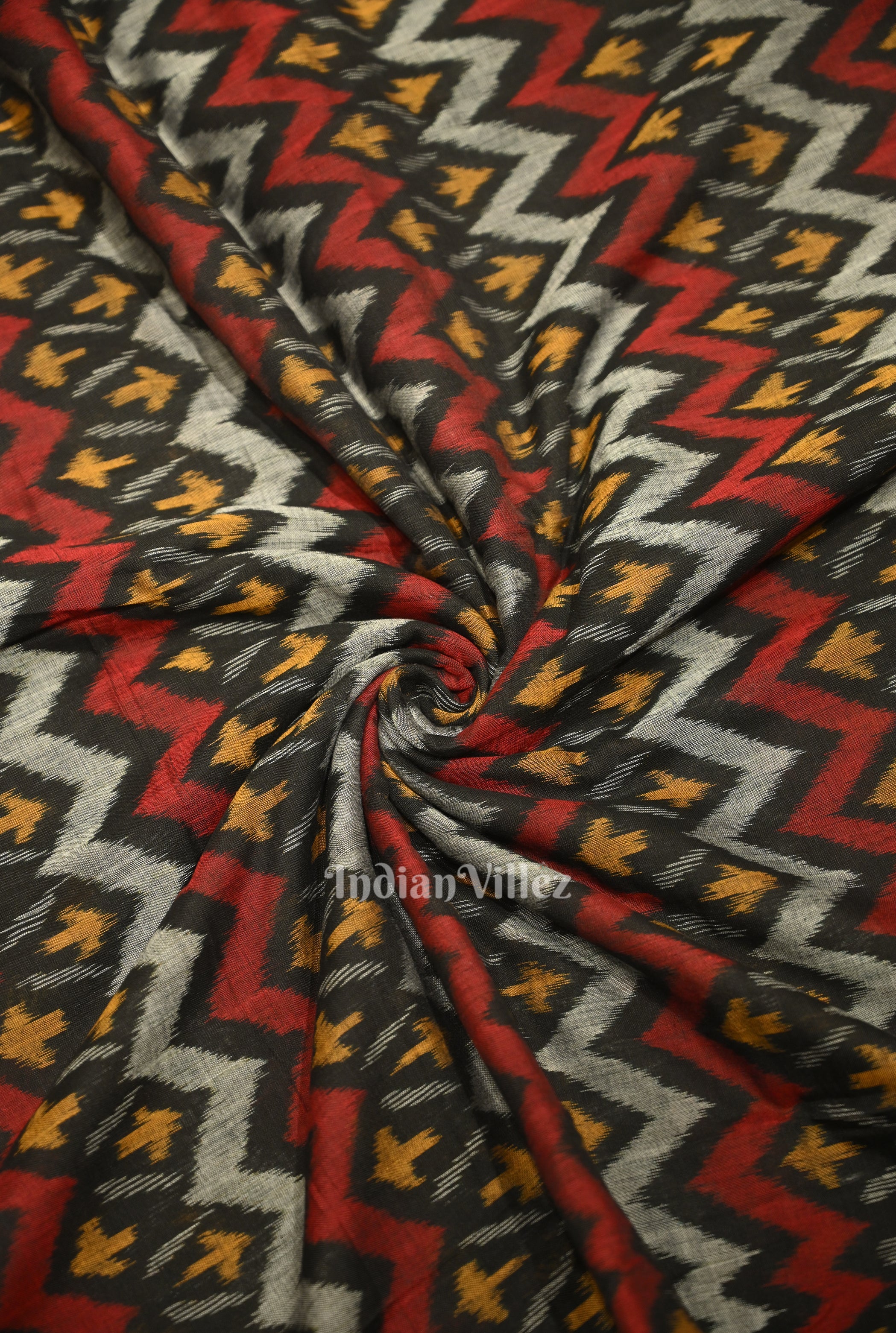 IndianVillèz Black with Multi Color Odisha Ikat Cotton Fabric