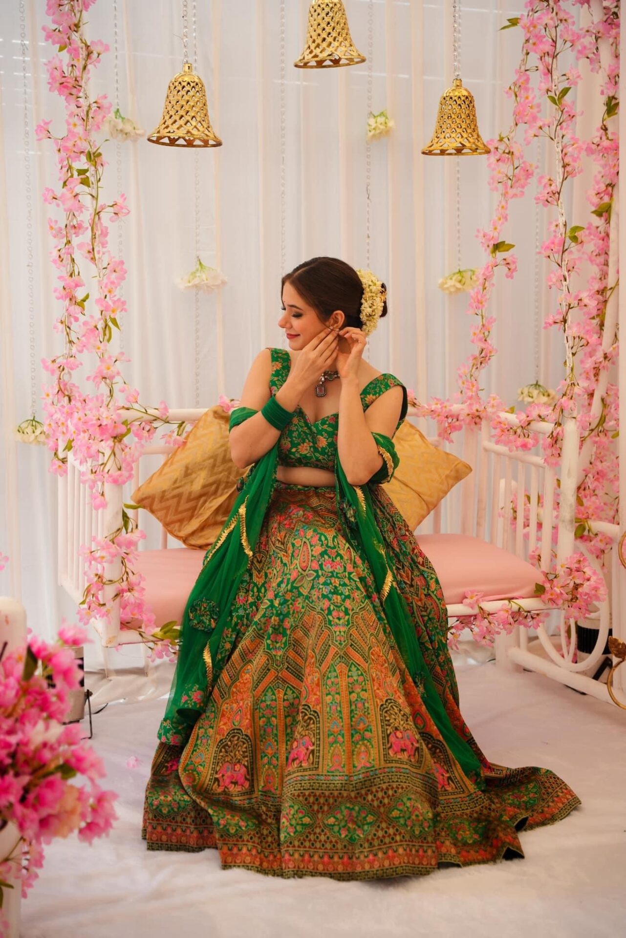 Idaho-o Peacock green silk lehenga set – Women's - view 5
