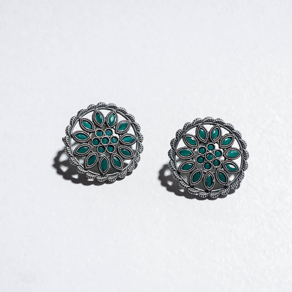 WHITE RIVER STORIES Antique Finish Oxidised German Silver Stud Earrings - view 2