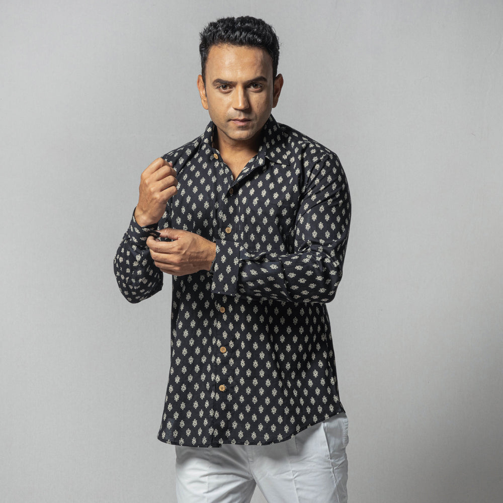 ITOKRI CASUALS Black - Choti Buti Black Color - Men Full Sleeve Cotton Block Printed Shirt
