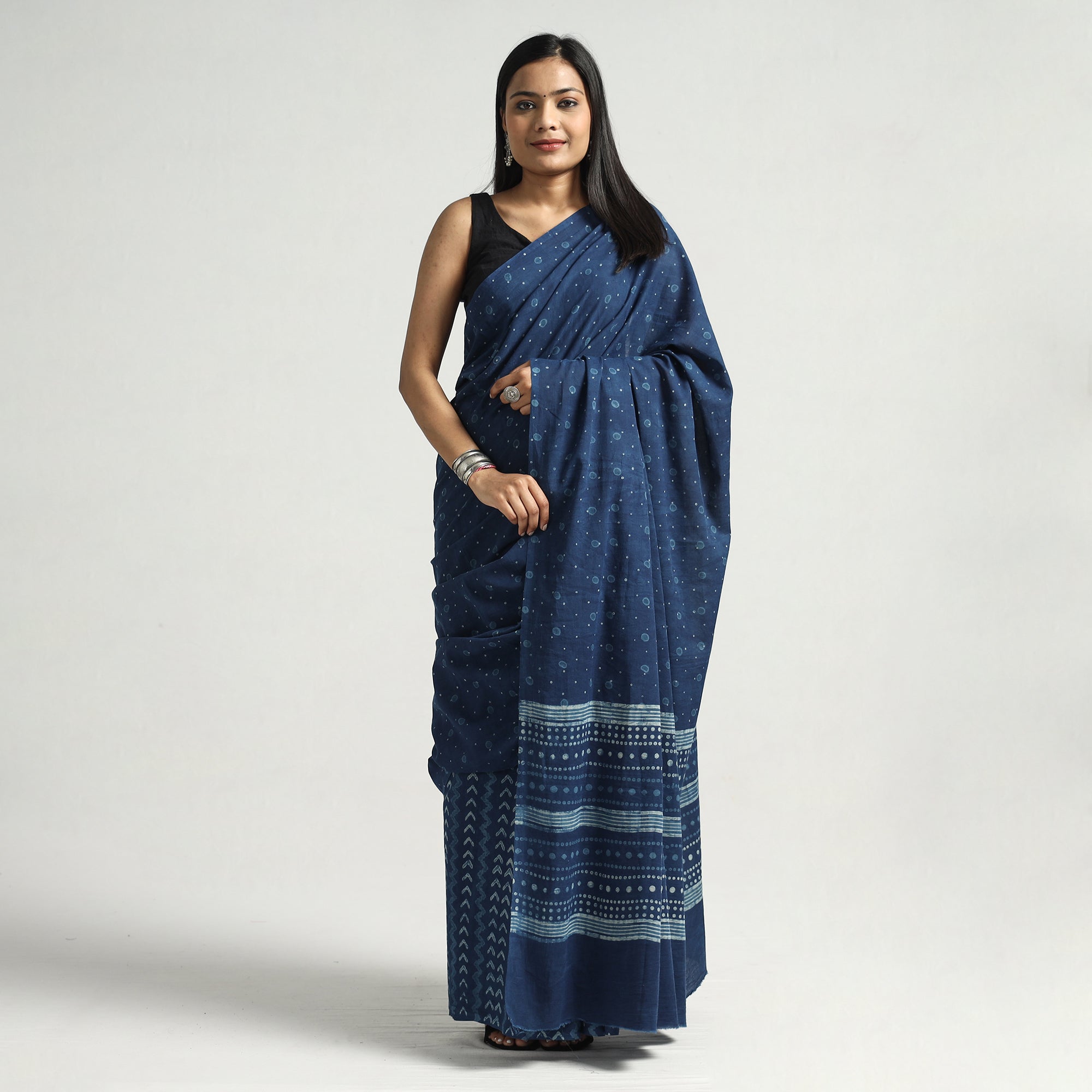 HAVELI CHRONICLES Blue - Akola Hand Block Printed Cotton Saree