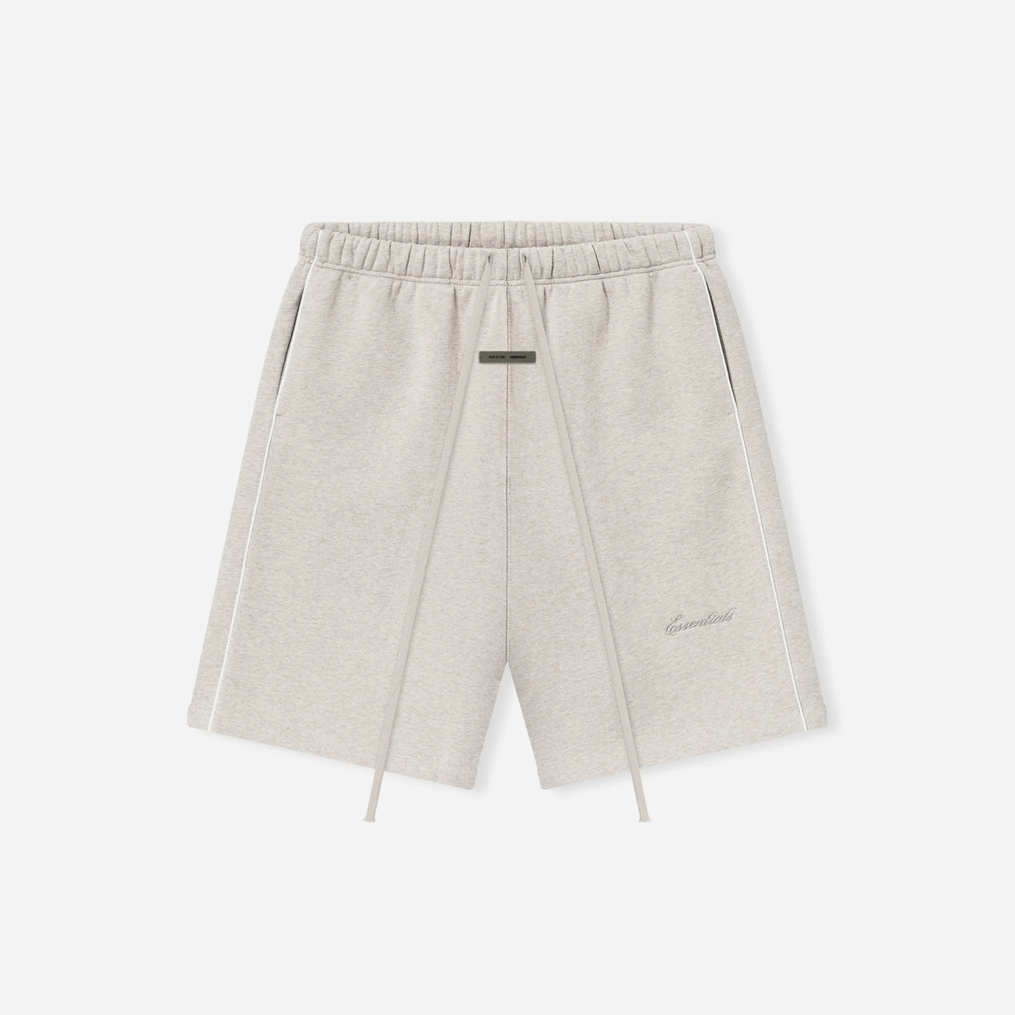 Fear Of God Essentials SS25 Relaxed Fleece Sweatshort With Piping- Heather Stone Cloud White