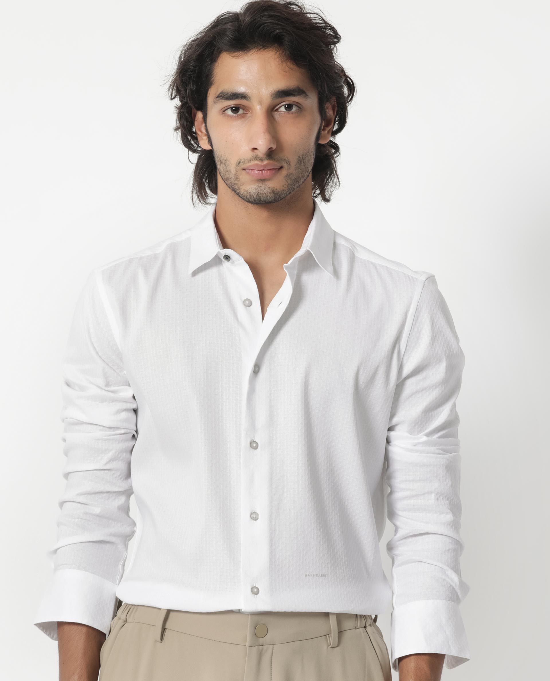 Rare Rabbit Men's Gleny White Cotton Polyester Fabric Full Sleeves Dobby Shirt - view 7