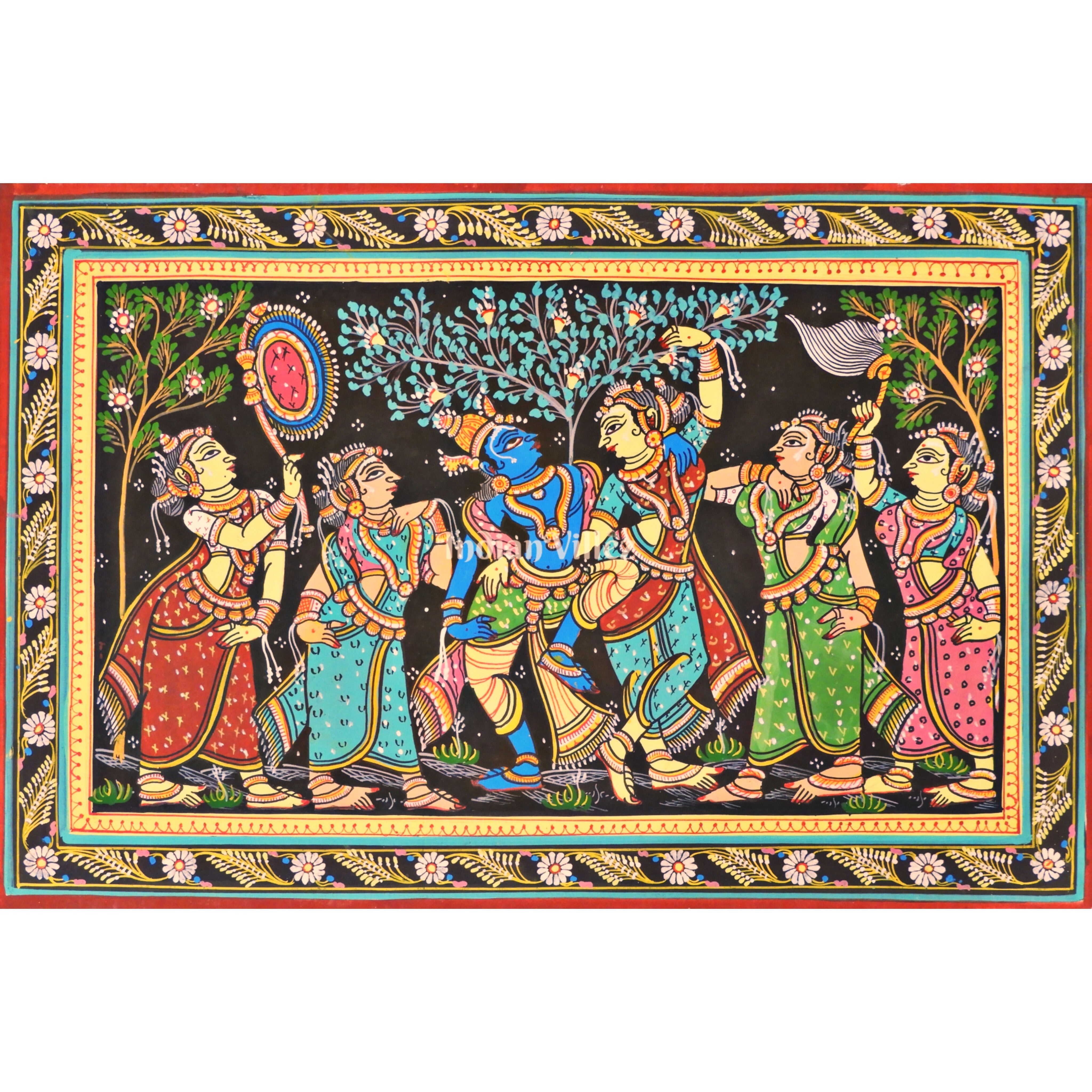 IndianVillèz Radha Krishna Leela Pattachitra Art Painting For Home Wall Art Decor