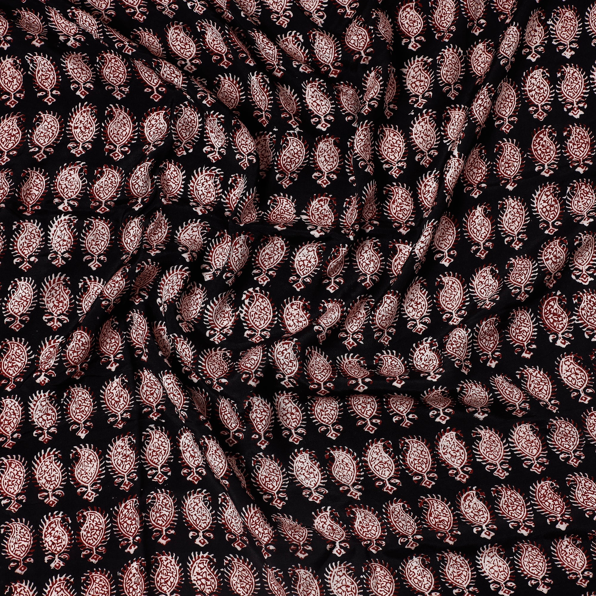 BAGH PRINTS BY UMAR FARUK KHATRI Black - Bagh Block Printed Modal Silk Precut fabric - (0.8 meter) - view 2