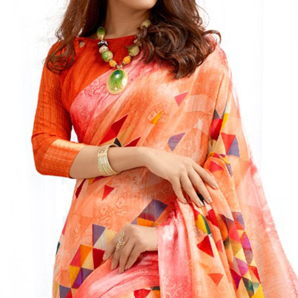 Peachmode Engrossing Peach Colored Casual Printed Cotton Saree - view 2