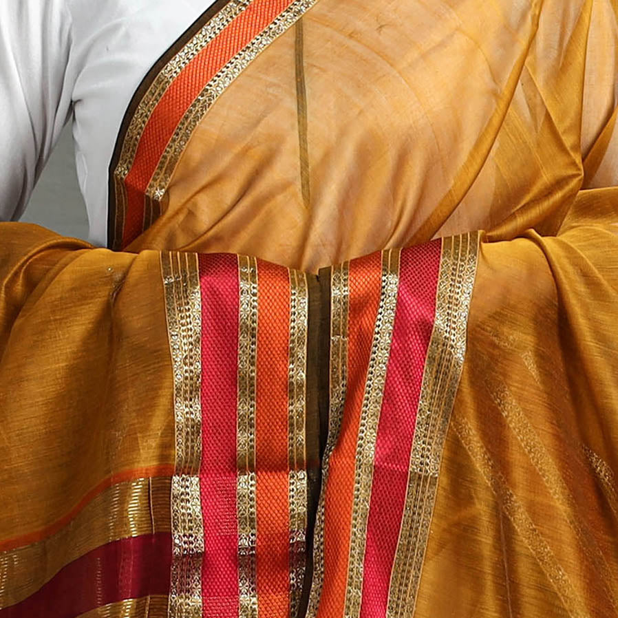 ITOKRI CRAFTS INITIATIVE Brown - Handloom Silk Cotton Resham Border Maheshwari Dupatta 26 - view 4