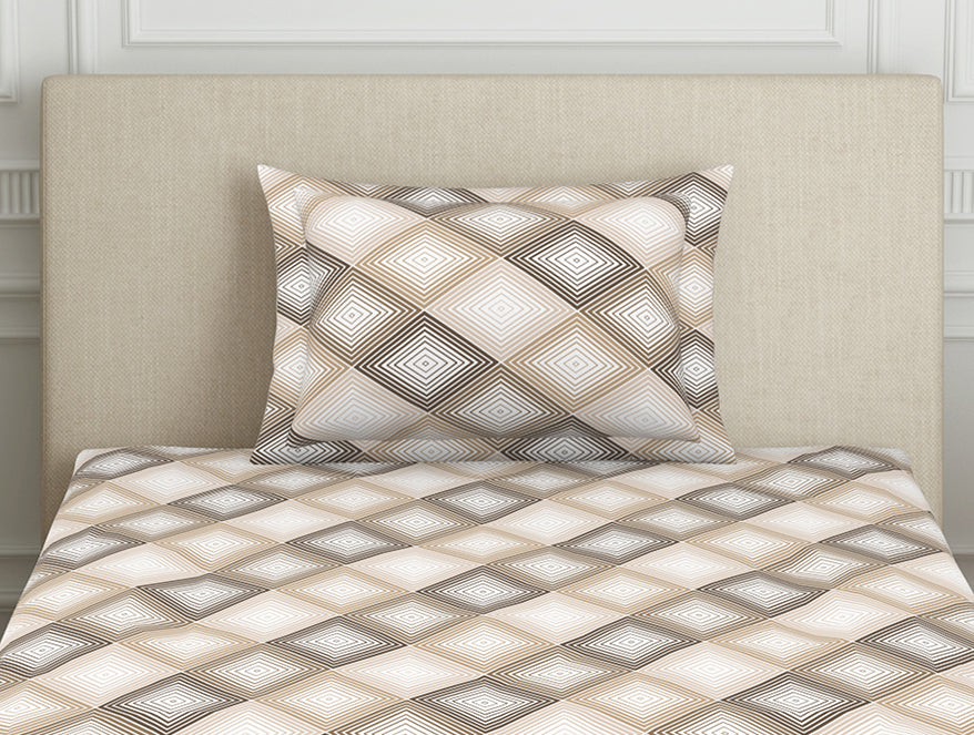 Spaces India Geometric Beige Polycotton Bedsheets Single Harmony - By Welspun - view 5