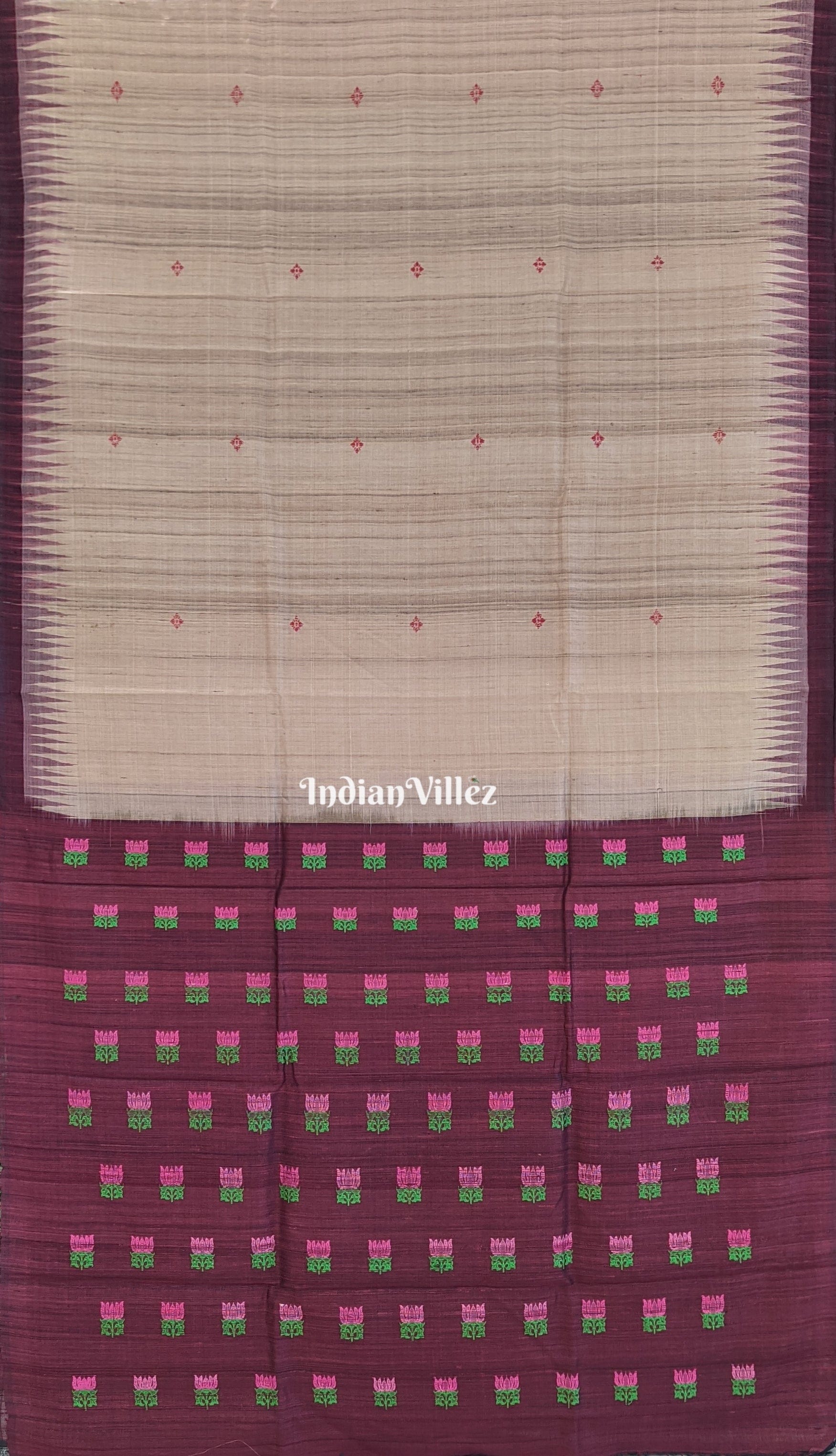 IndianVillèz Chandan Color Gopalpur Tussar Silk Saree with Lotus Anchal