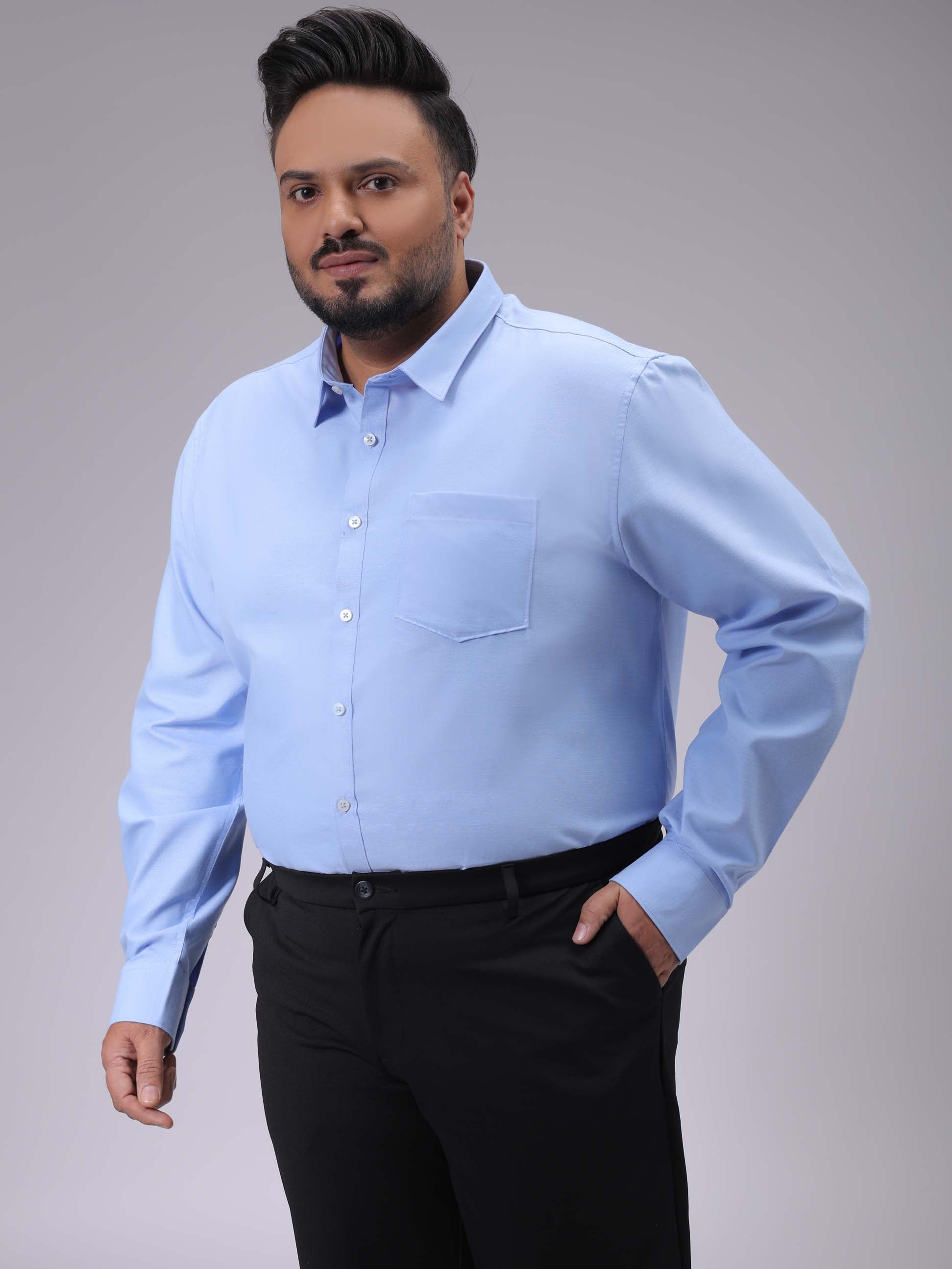 HARDSODA Men's Plus Size Blue Regular Fit Solid Formal Shirt - view 4