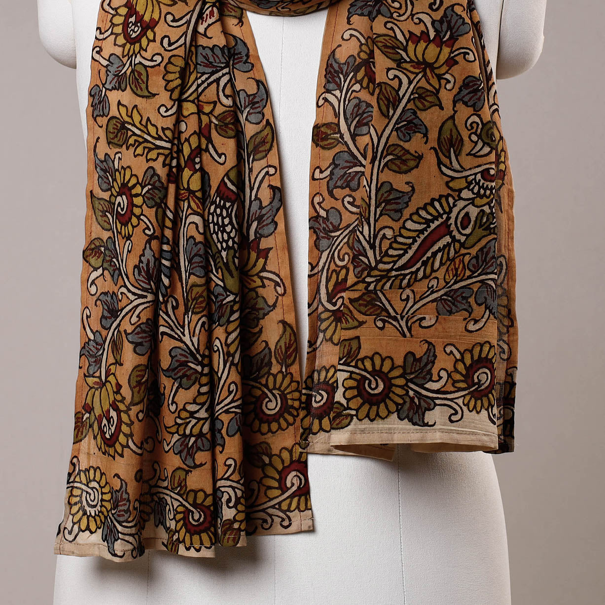 DWARAKA PLUS Brown - Handpainted Kalamkari Cotton Stole - view 3
