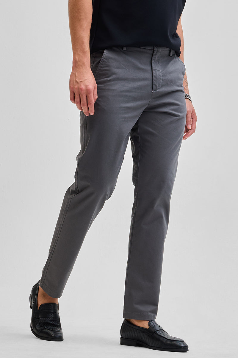 SNITCH Dark Grey Slim Fit Trousers