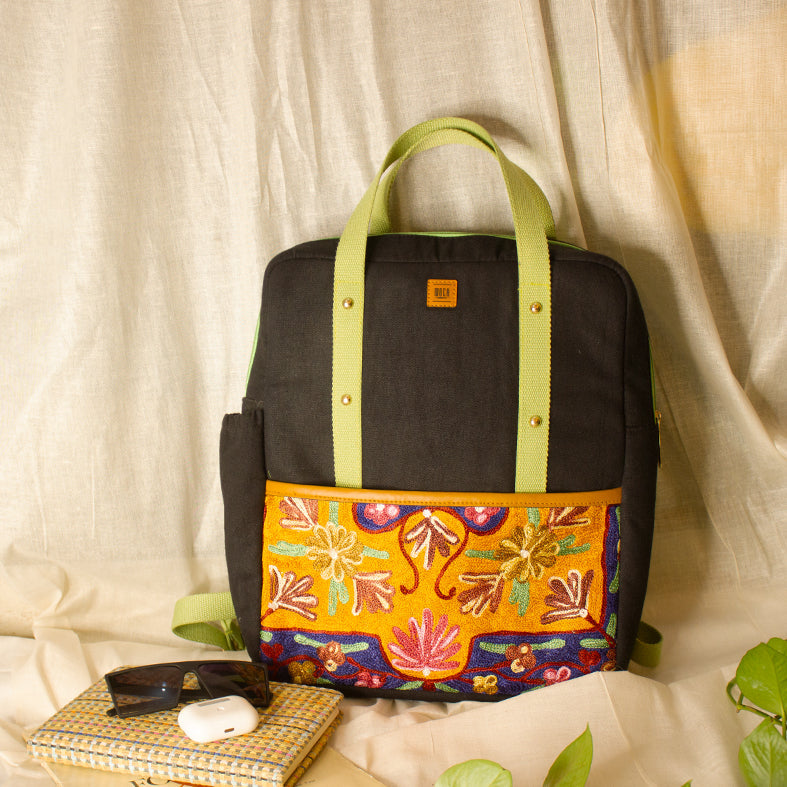 WOCA DESIGNS Brown - Chain Stitch Hand Embroidery Canvas Frosty Backpack - view 2