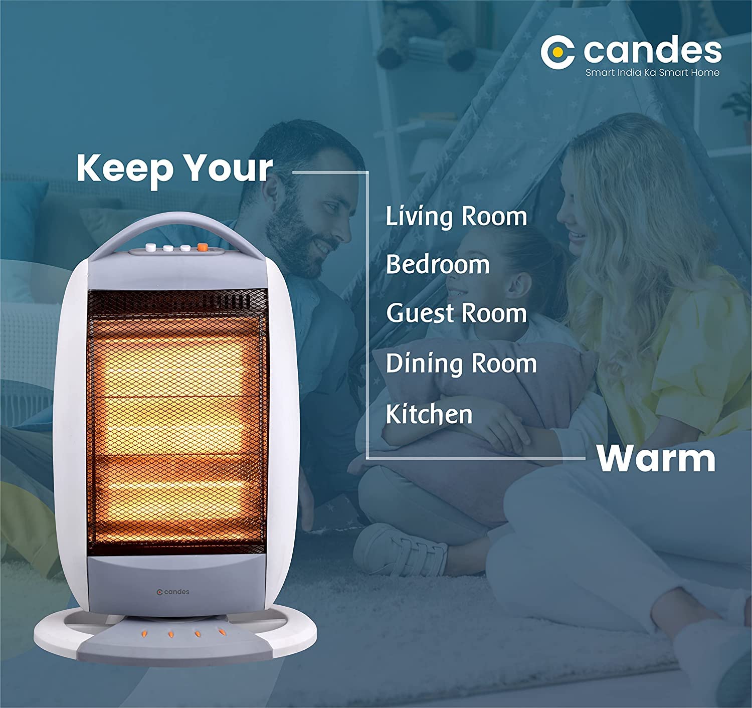 Candes New Infra Halogen Room Heater (White, Grey, 1200 watts) 3 Rod - view 6
