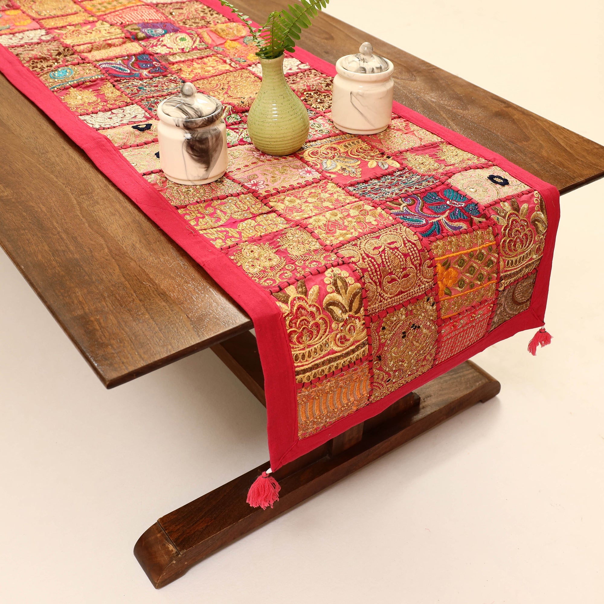 HAVELI CHRONICLES Khambadiya Patchwork Table Runner (71 x 17 in) 12