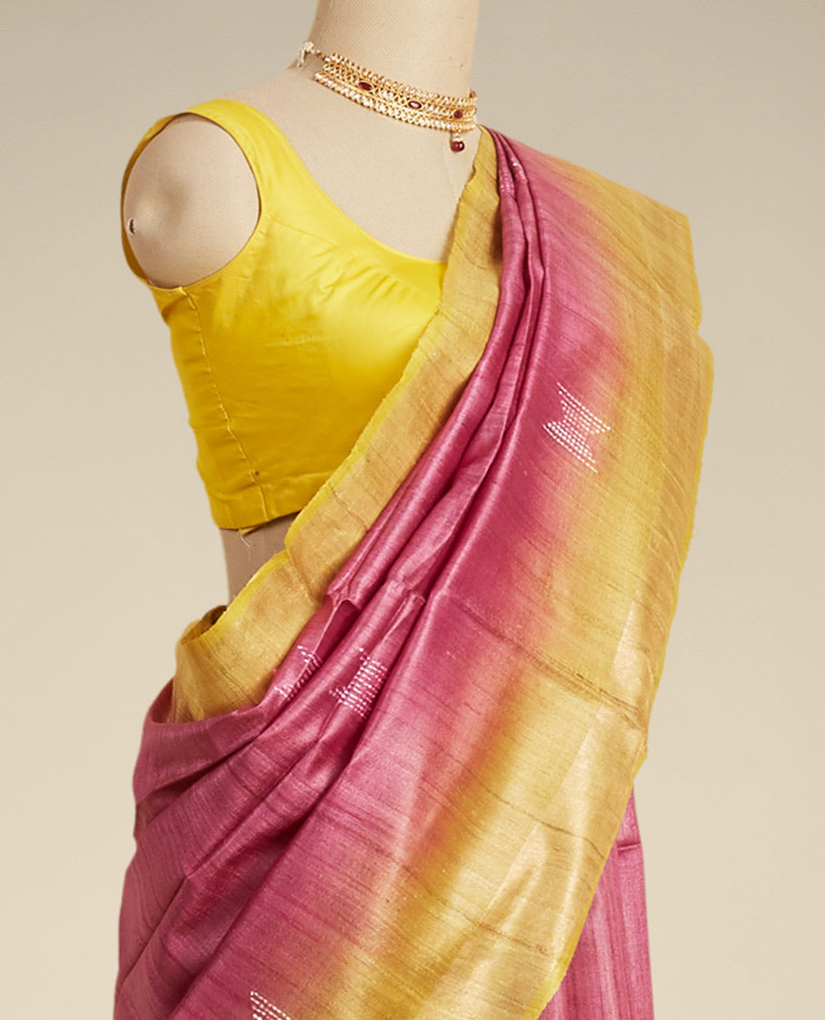 Pothys Red geometric motifs tusser silk saree with contrast plain border