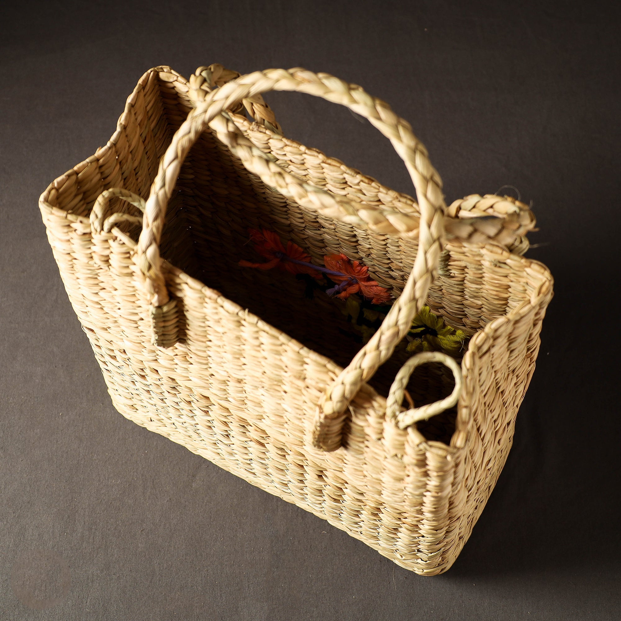 ITOKRI CRAFTS INITIATIVE Beige - Handcrafted Natural Water Reed Embroidered Shopping Bag - view 5