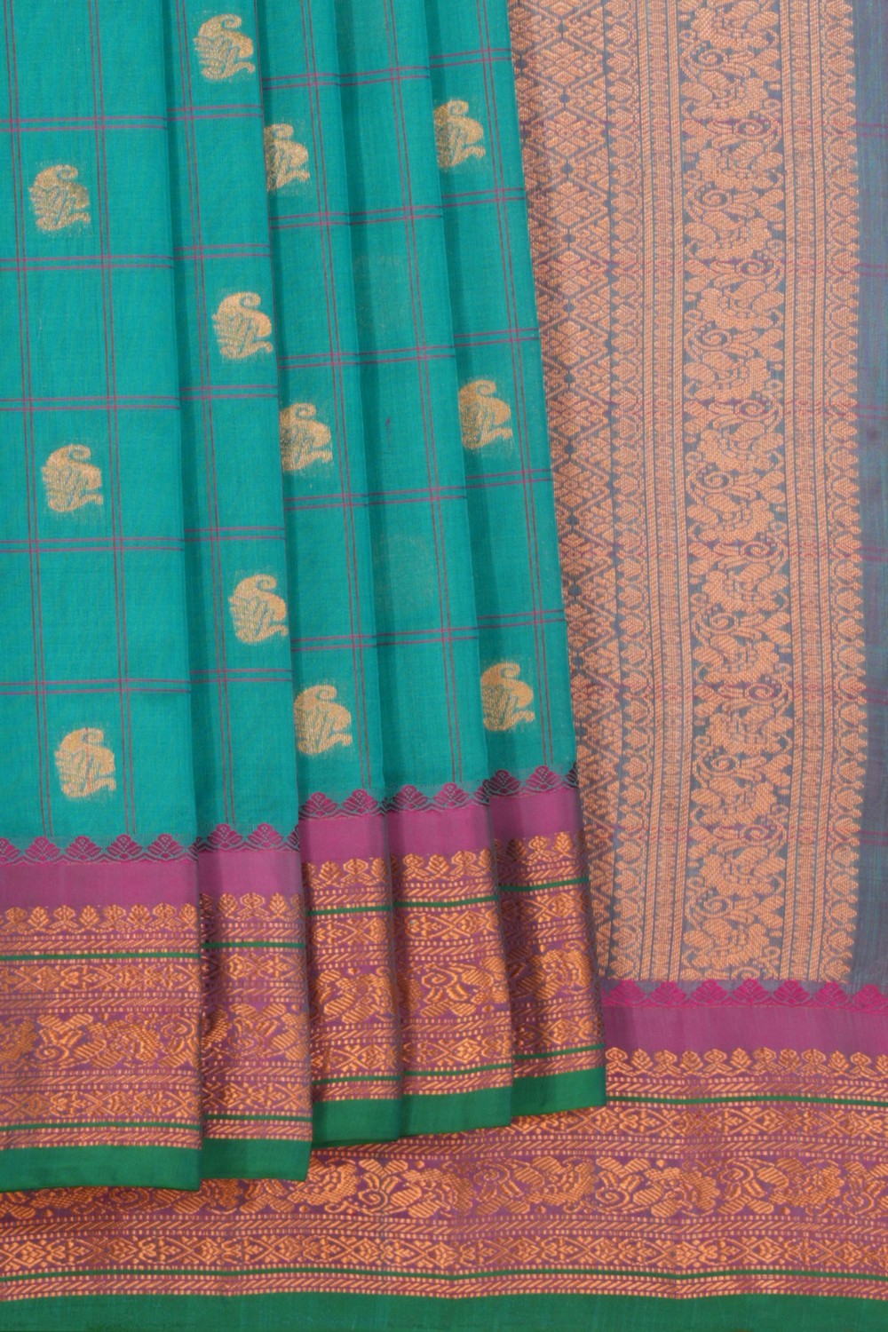 Kalanjali Gadwal Kattam Sea Green Saree – Women's