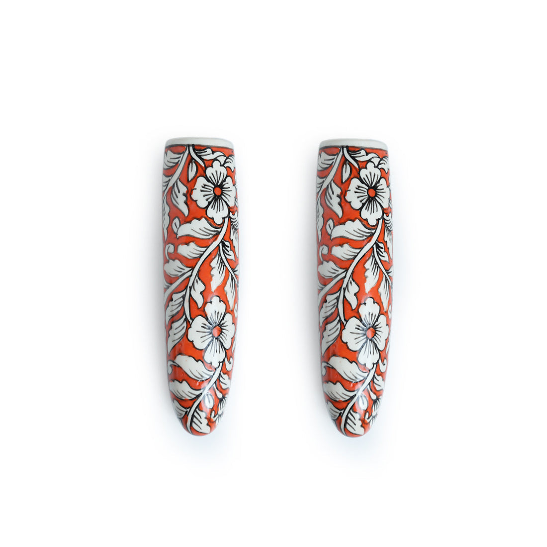 EXCLUSIVELANE 'Fiery Marigold' Handpainted Ceramic Wall Planter Pots (Set of 2) - view 2