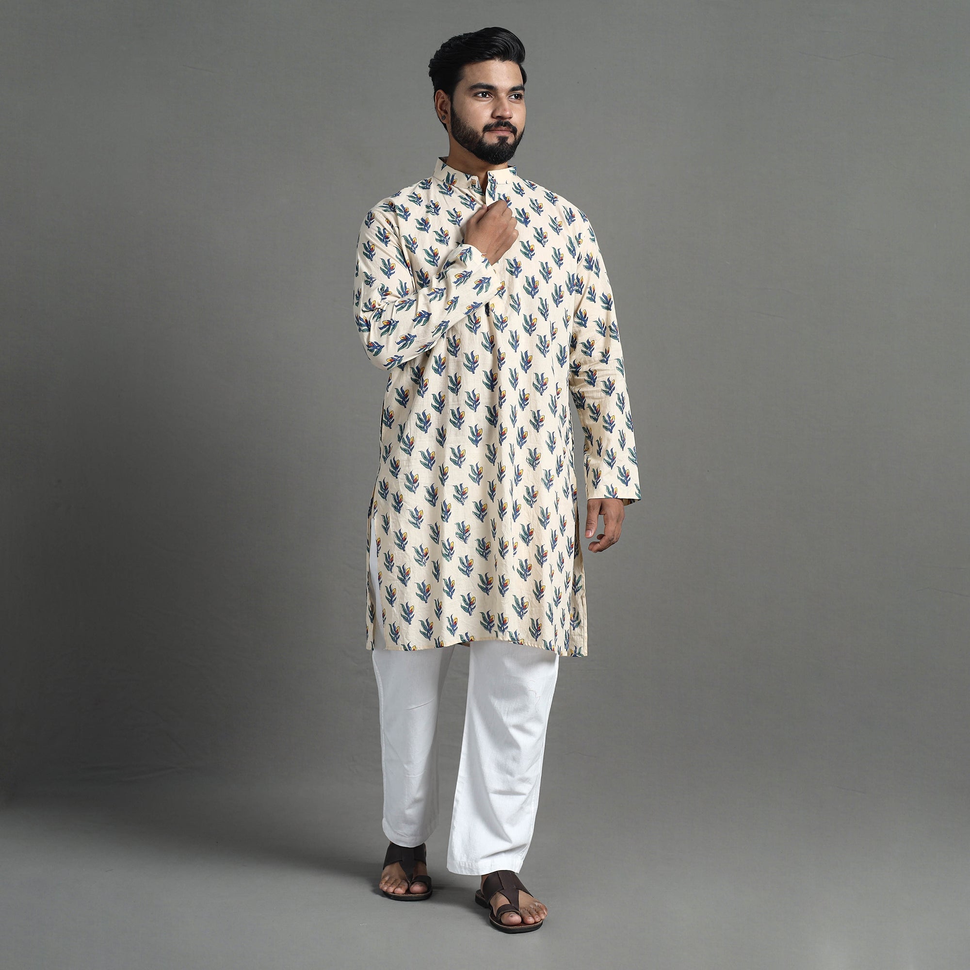ITOKRI CASUALS Block Print Cotton Sanganeri Kurta for Men (Long) 13