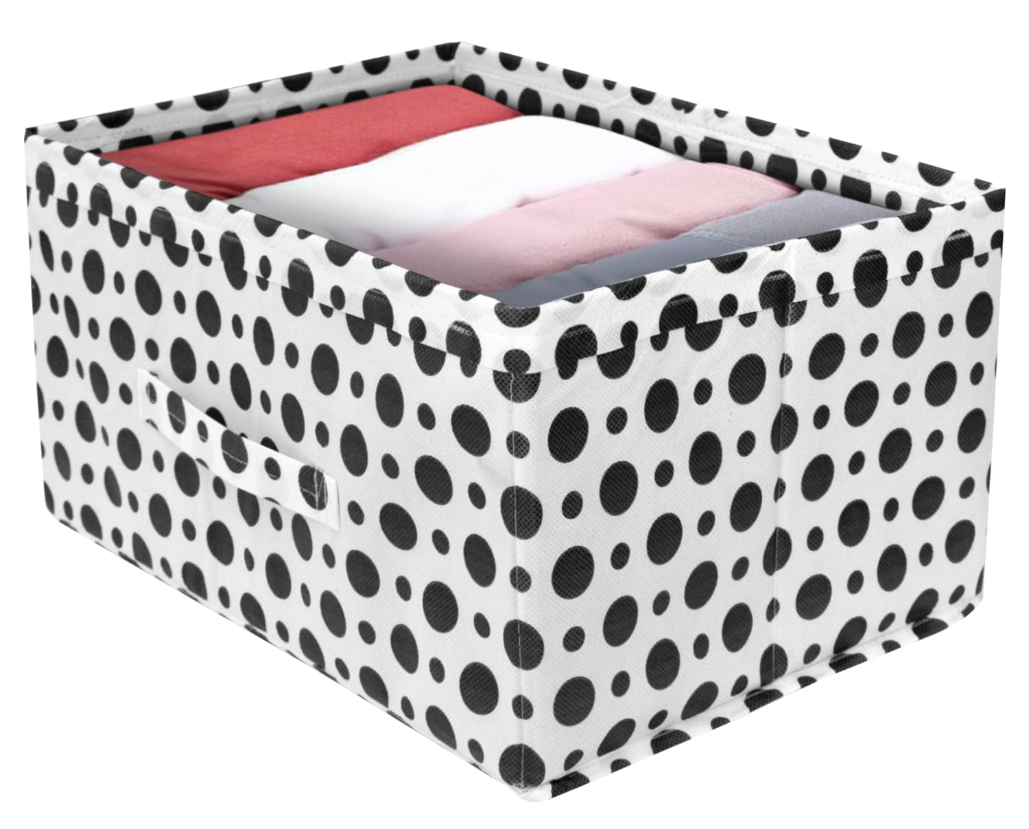 Heart Home Dot Printed Printed Multipurposes Rectangular Flodable Storage Box, Drawer Storage and Cloth Organizer- Pack of 6 (Black & White)-HS43HEART - view 2