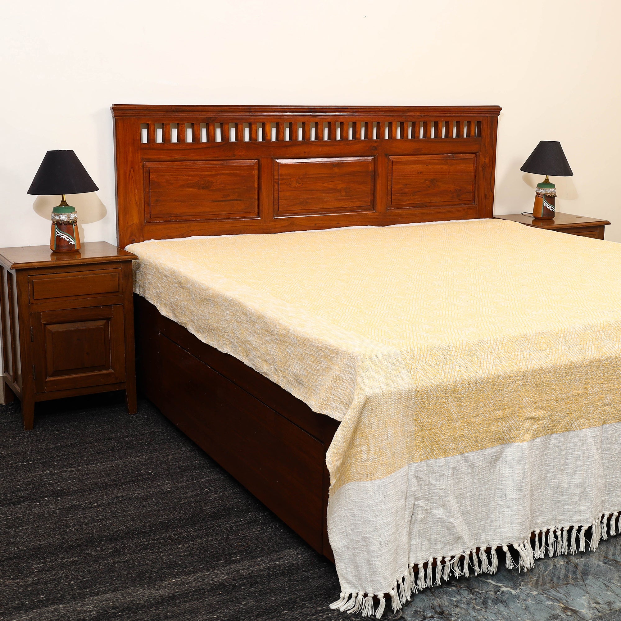 HANDLOOM VIRASAT Beige - Pure Handloom Cotton Double Bed Cover from Bijnor 05