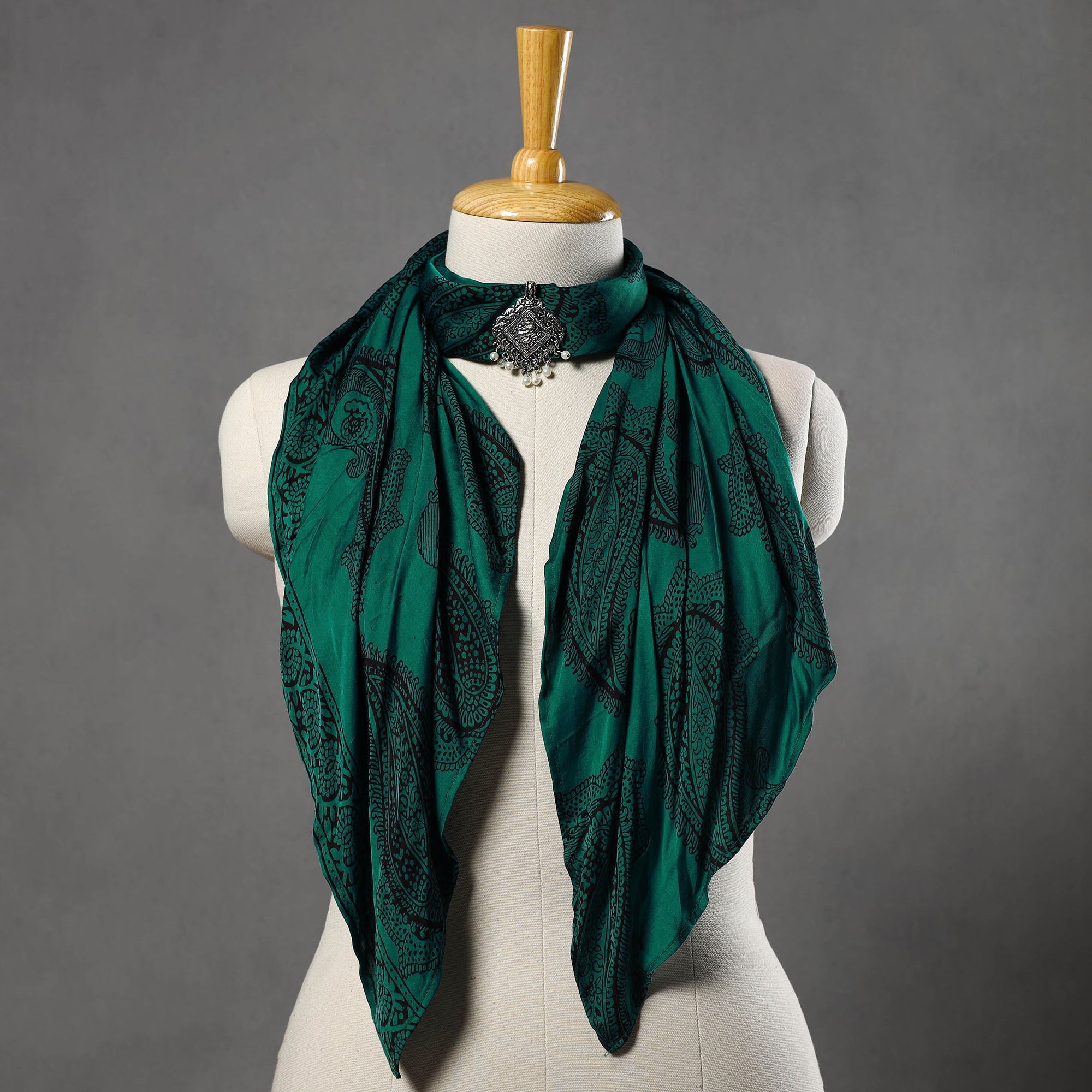 HAVELI CHRONICLES Block Printed Modal Silk Pendant Necklace Scarf 32