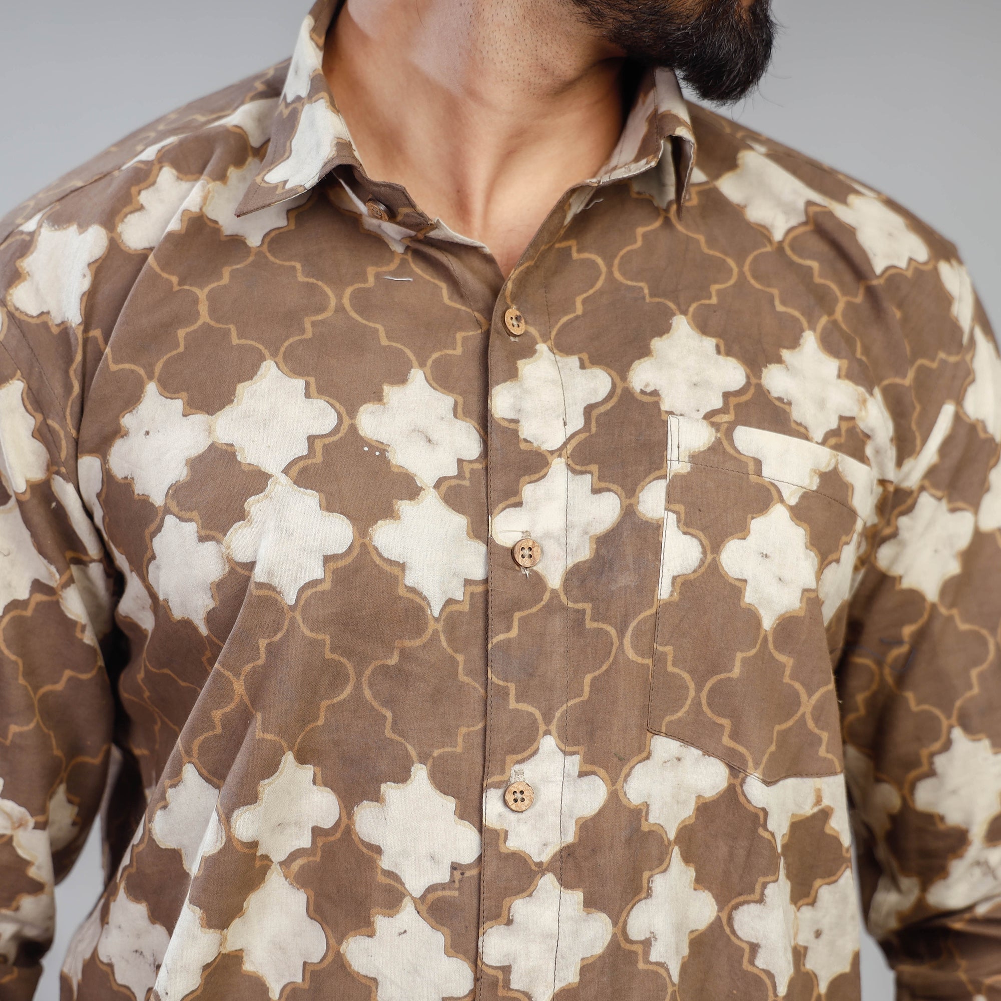 ITOKRI CASUALS Brown - Akola Block Printing Cotton Men Full Sleeve Shirt - view 5