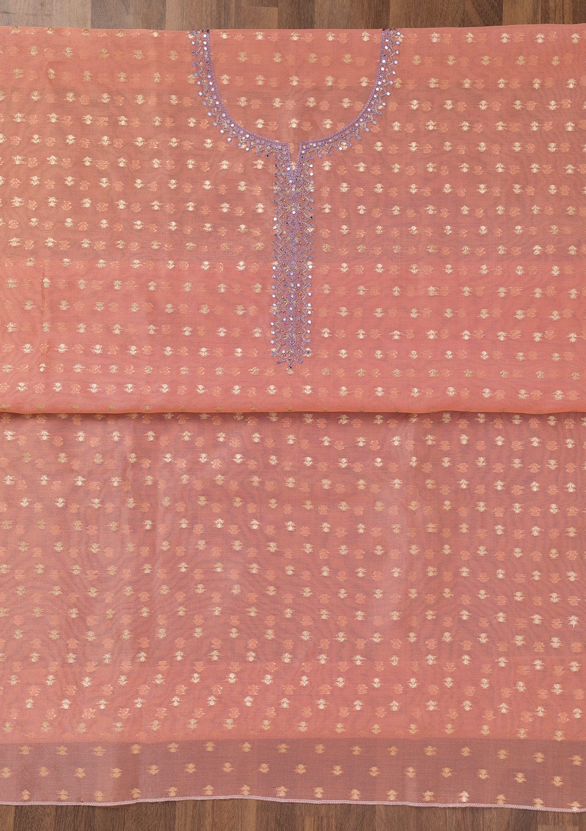 Koskii Peach Zariwork Banarasi Unstitched Salwar Suit - view 4