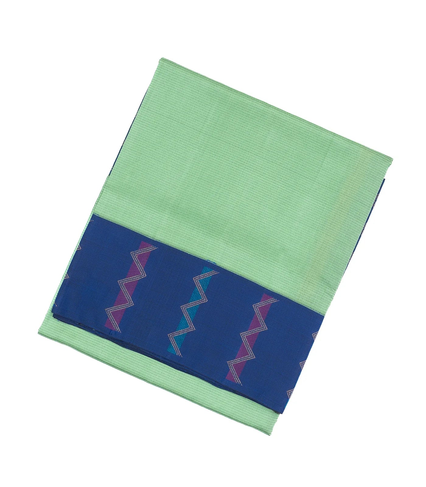 RmKV Cardamom Green Handloom Soft Silk Saree With Stripes & Blue Border
