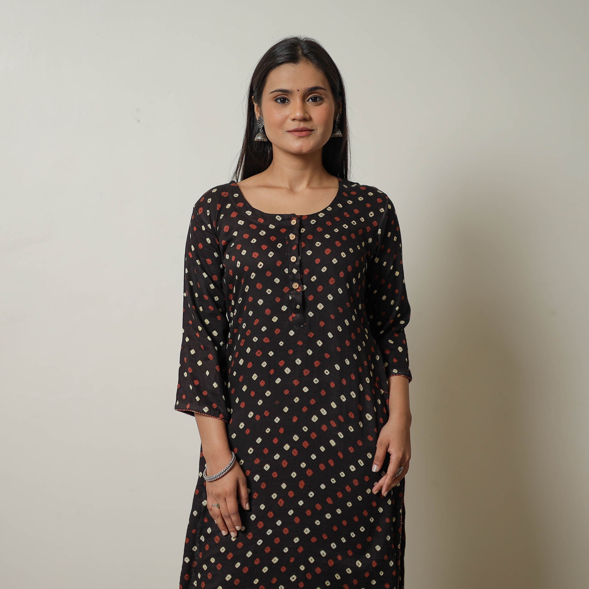ITOKRI CASUALS Black - Tie & dye Cotton Straight Bandhani Kurta 02