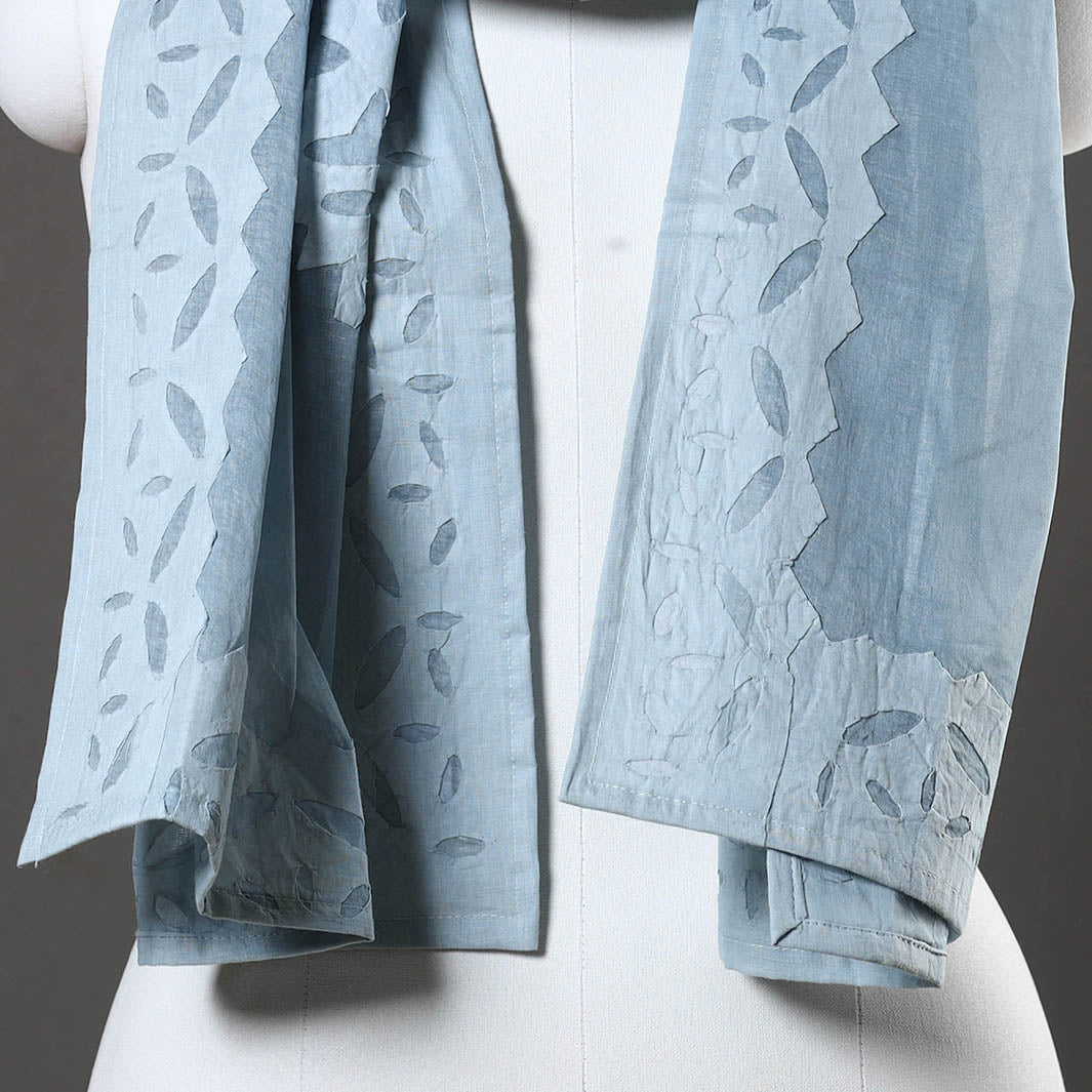 SHADES OF MARUDHARA Blue - Barmer Applique Cut Work Cotton Stole - view 3