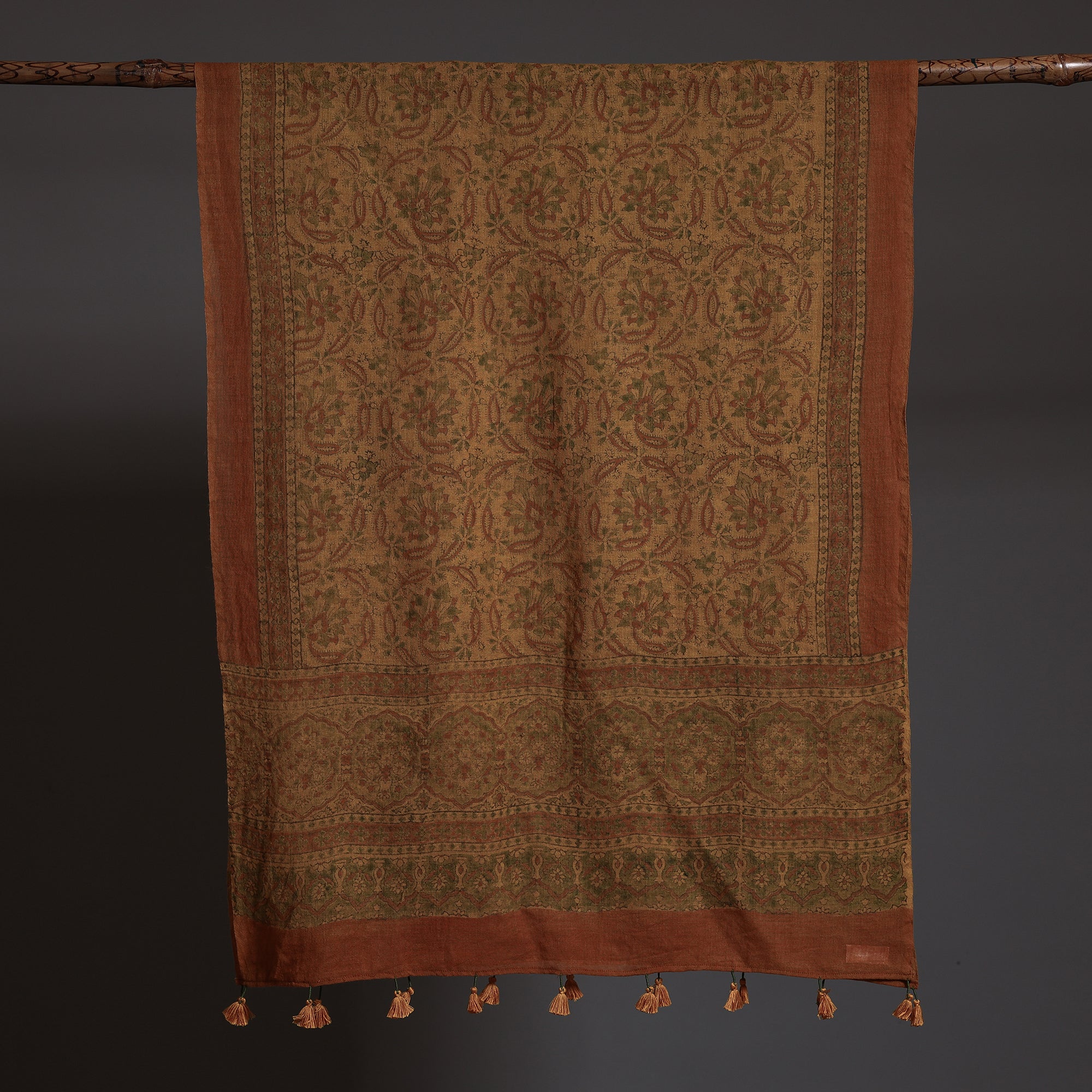 AJRAKH BY SUFIYAN ISMAIL KHATRI Brown - Ajrakh Block Printed Pure Woolen Stole - view 2