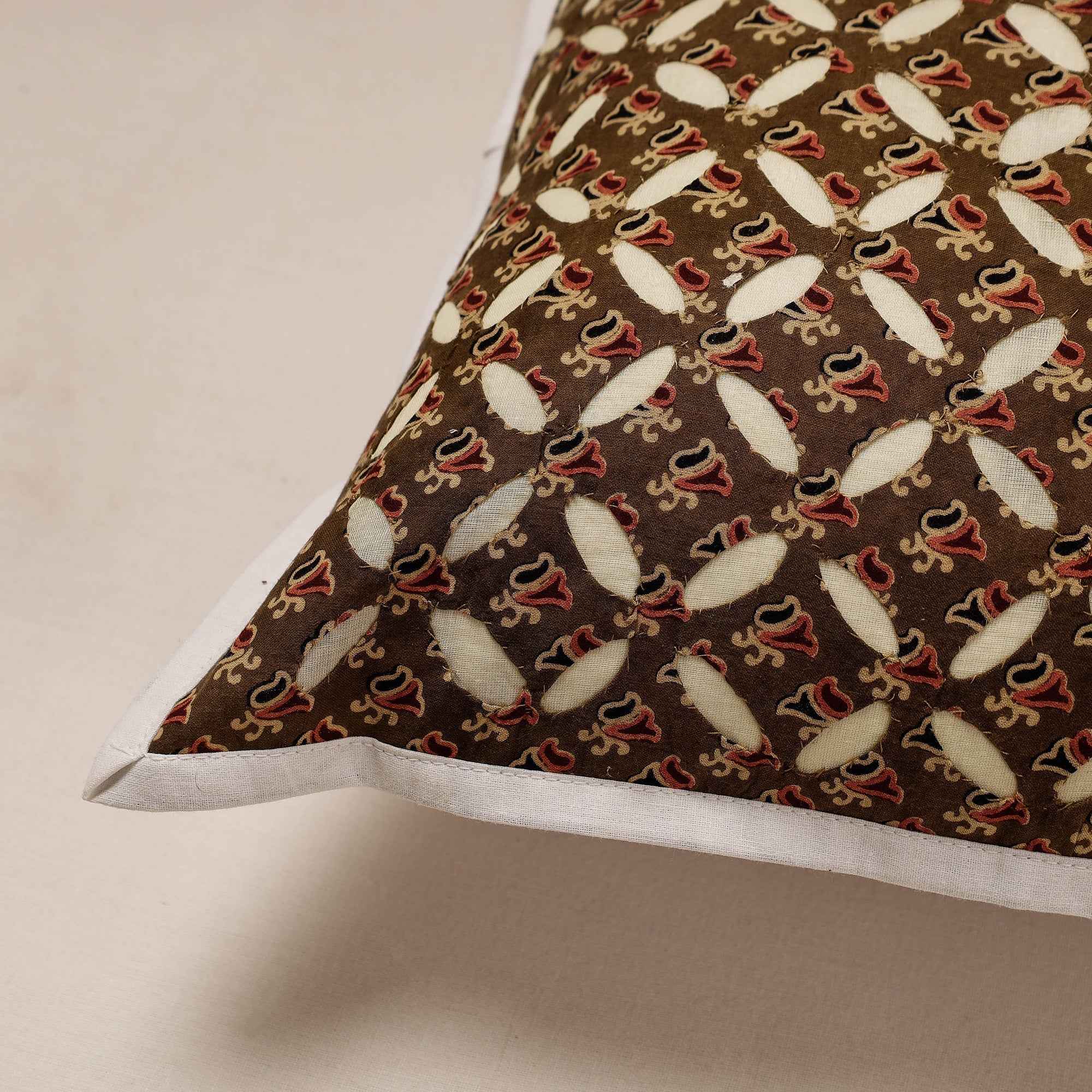 SHADES OF MARUDHARA Brown - Cutwork Cotton Applique Cushion Cover (16 x 16 in) - view 2