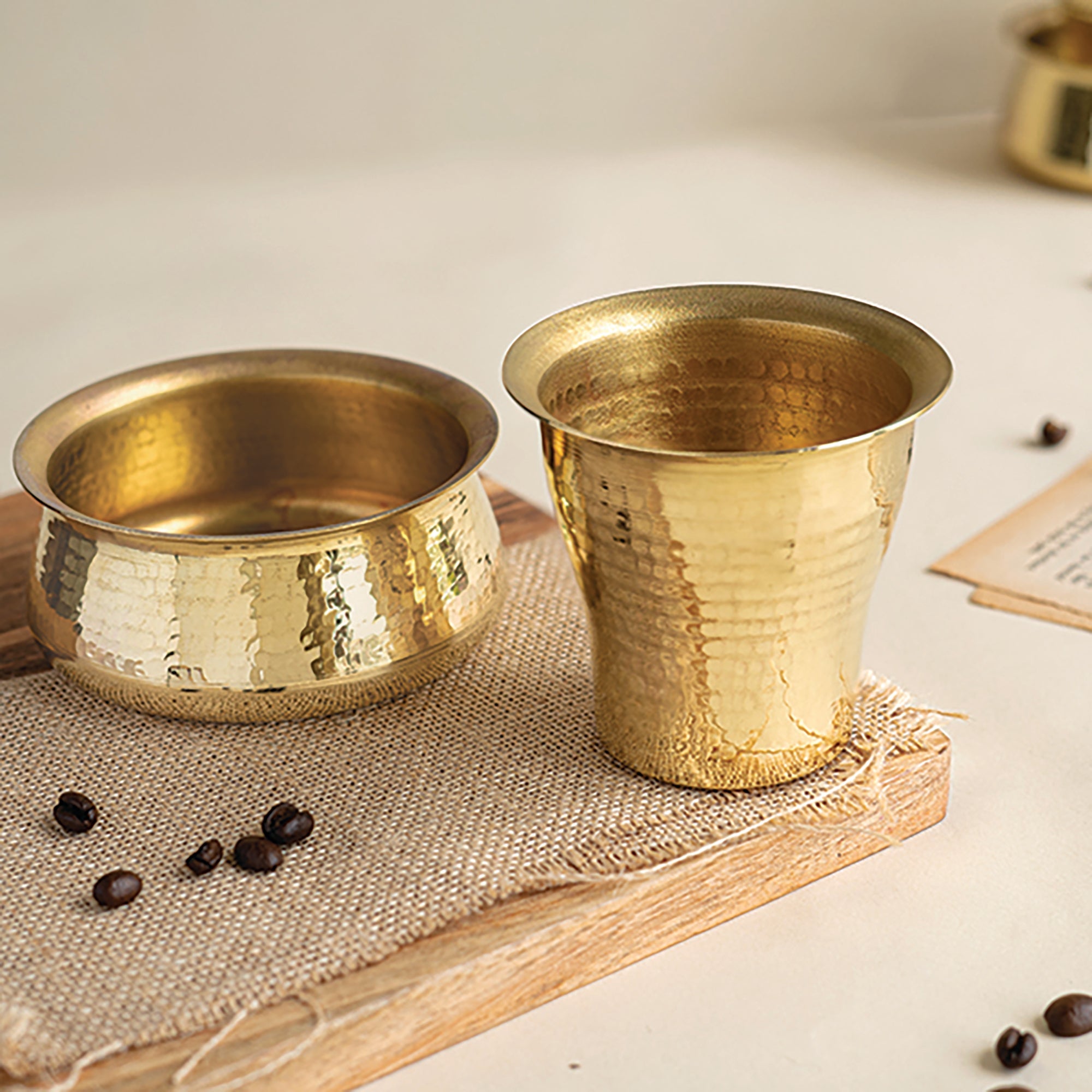 STUDIO COPPRE Brown - Malabar Davara Brass Coffee Set