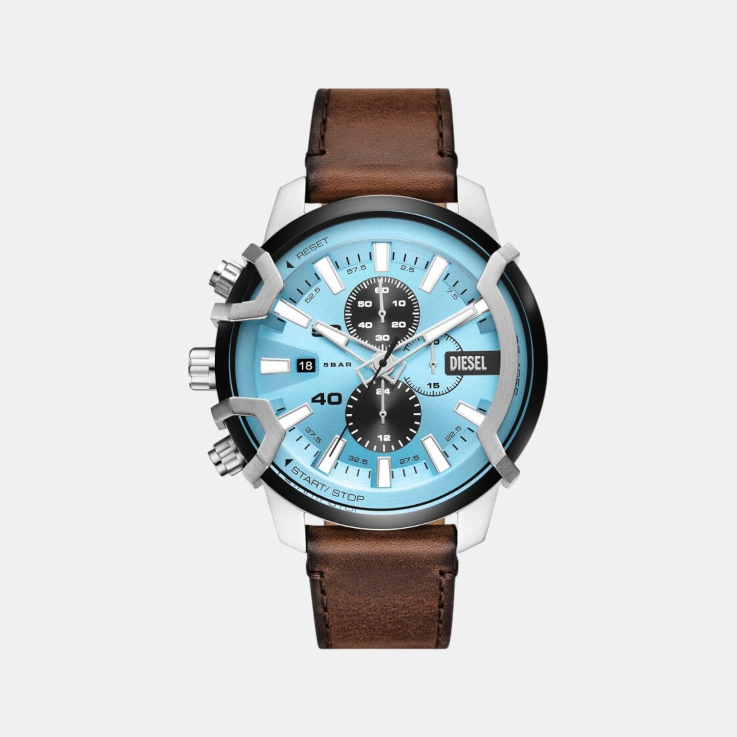 Diesel Griffed Men Quartz Blue Dial Chronograph Leather Watch DZ4656