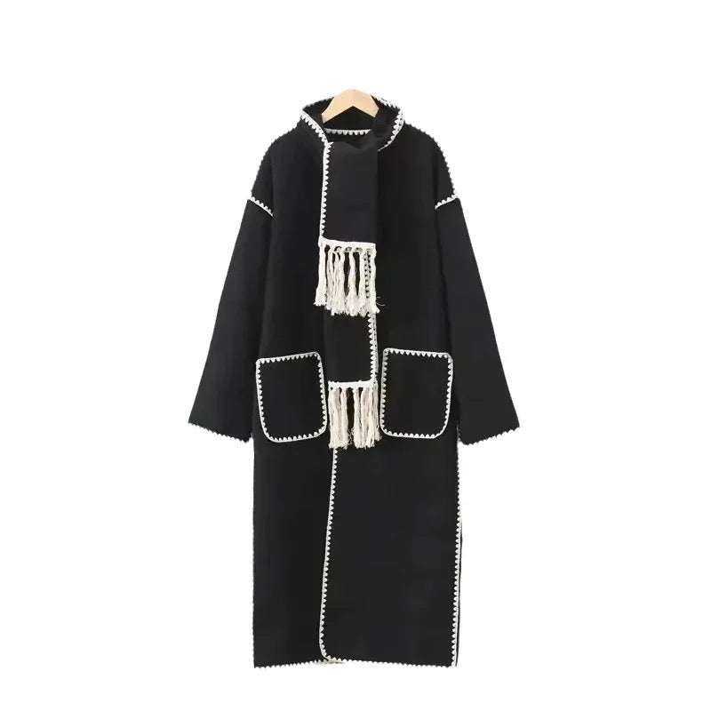 Alamode By Akanksha Laura Long Oversized Woolen Jacket with Scarf - view 2