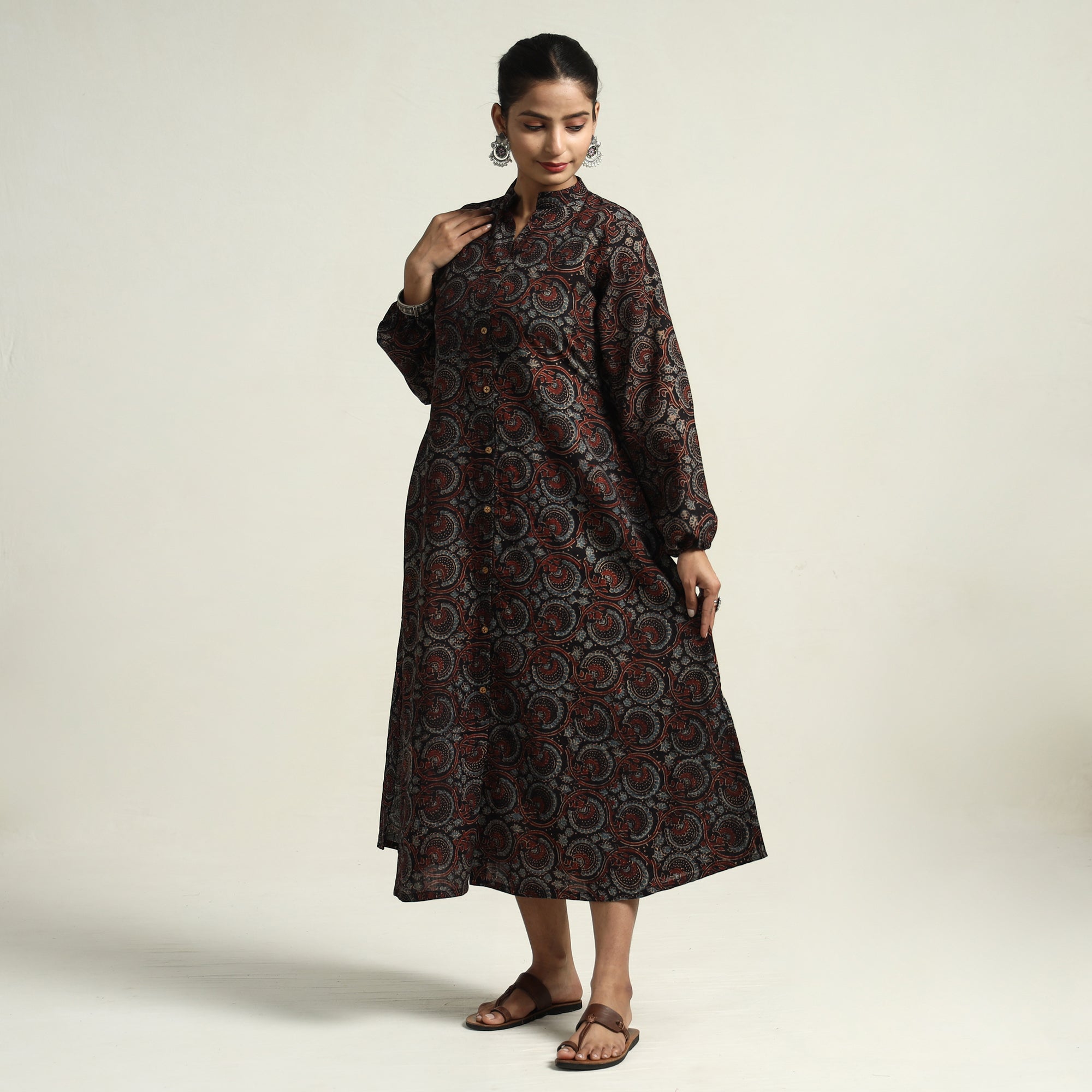 ITOKRI CASUALS Black - Hand Block Print Cotton Ajrakh Dress - view 2