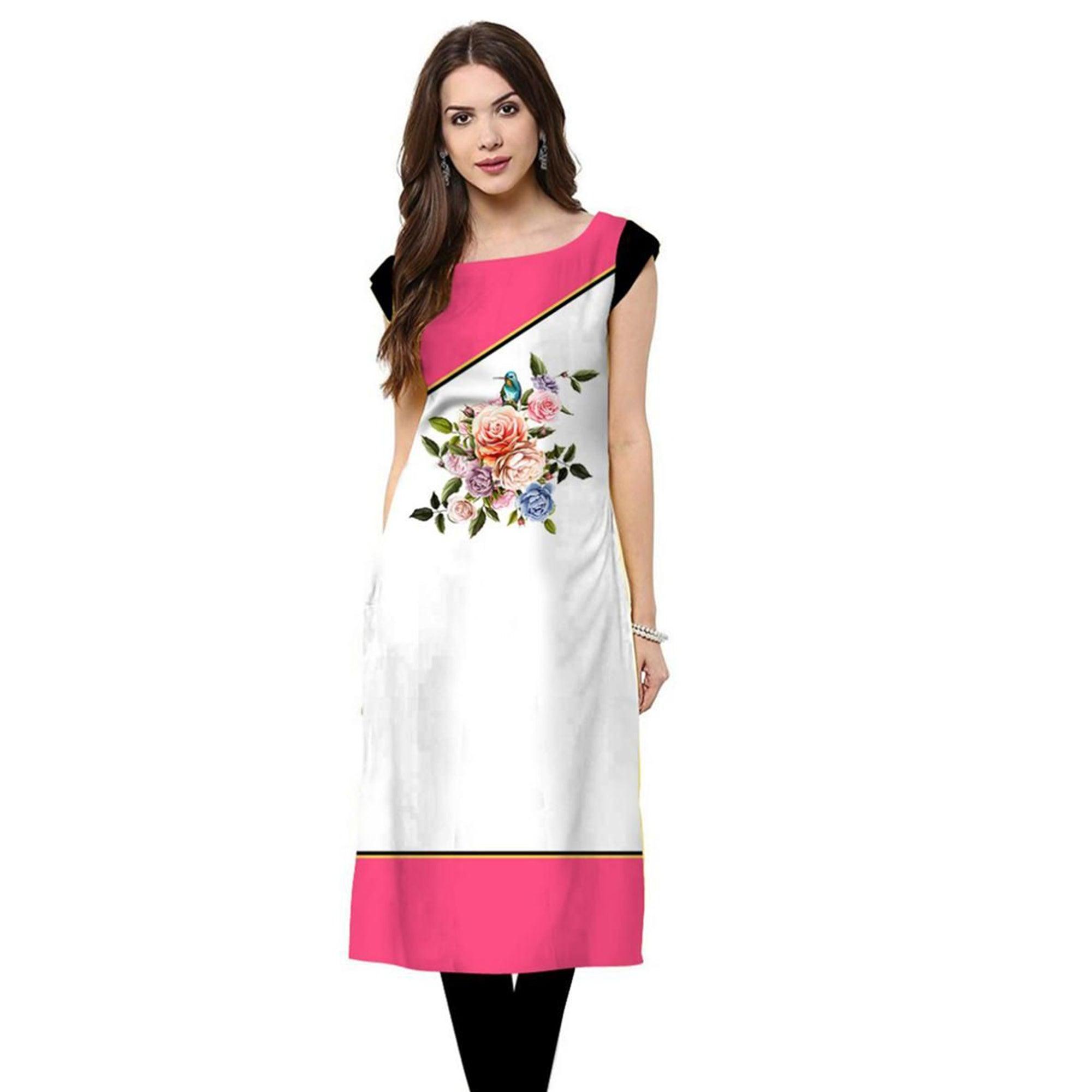 Peachmode Seller Charming White Colored Casual Printed Rayon Kurti