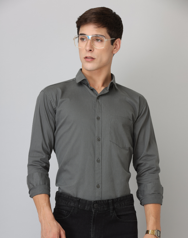 BlackTree Frankshirt Dark Grey Solid Tailored Fit Cotton Casual Shirt for Man