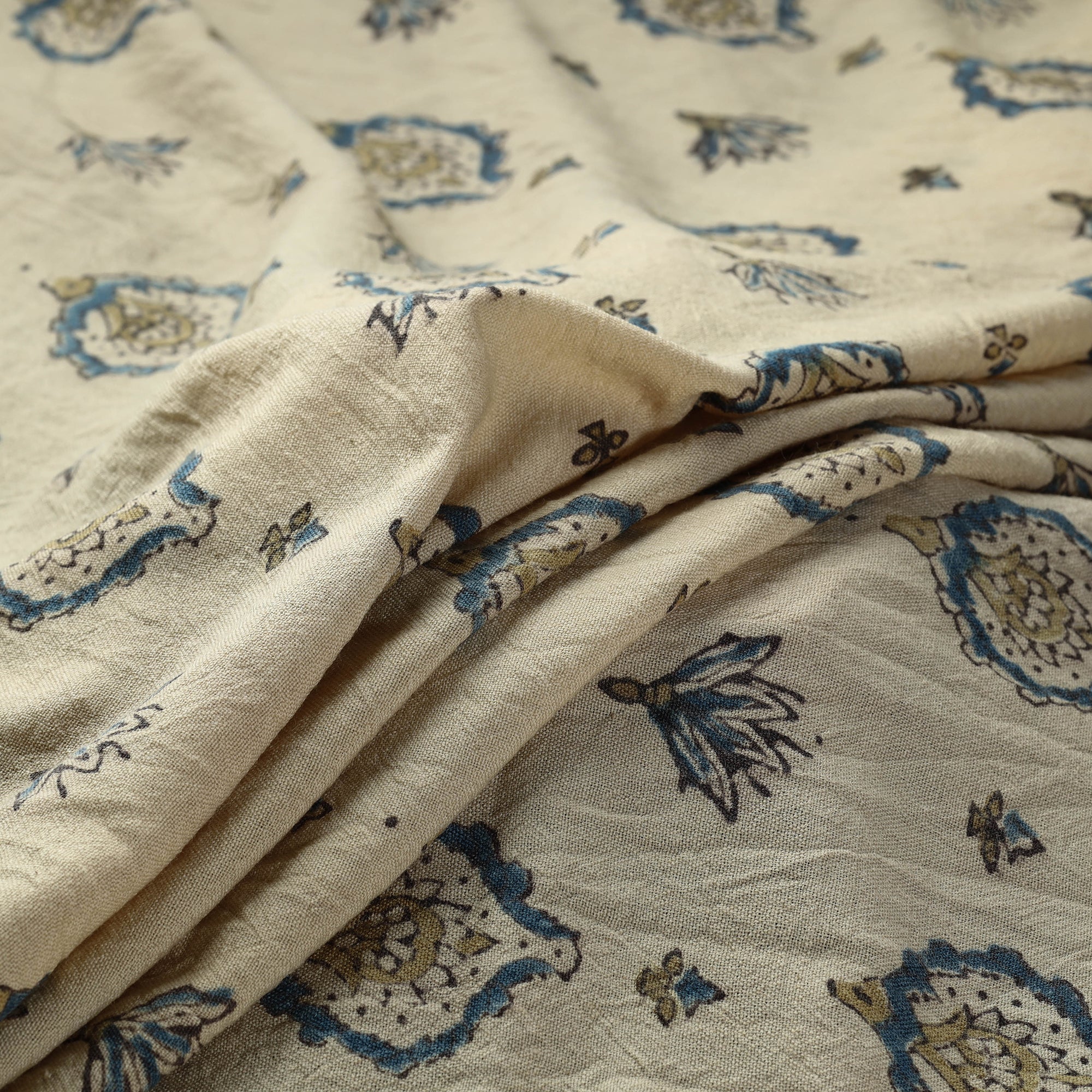 AJRAKH BY JABBAR KHATRI Beige - Pure Wool Handloom Ajrakh Print Fabric 12