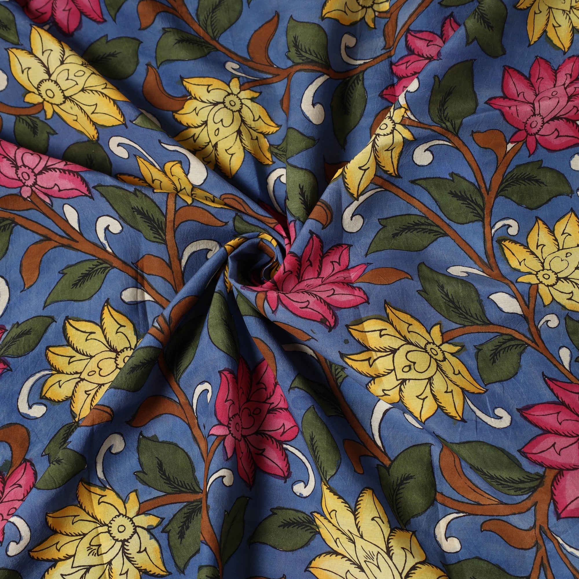 SOUTH KARGHA Blue - Bangalore Silk Srikalahasti Pen Kalamkari Fabric 11 - view 3