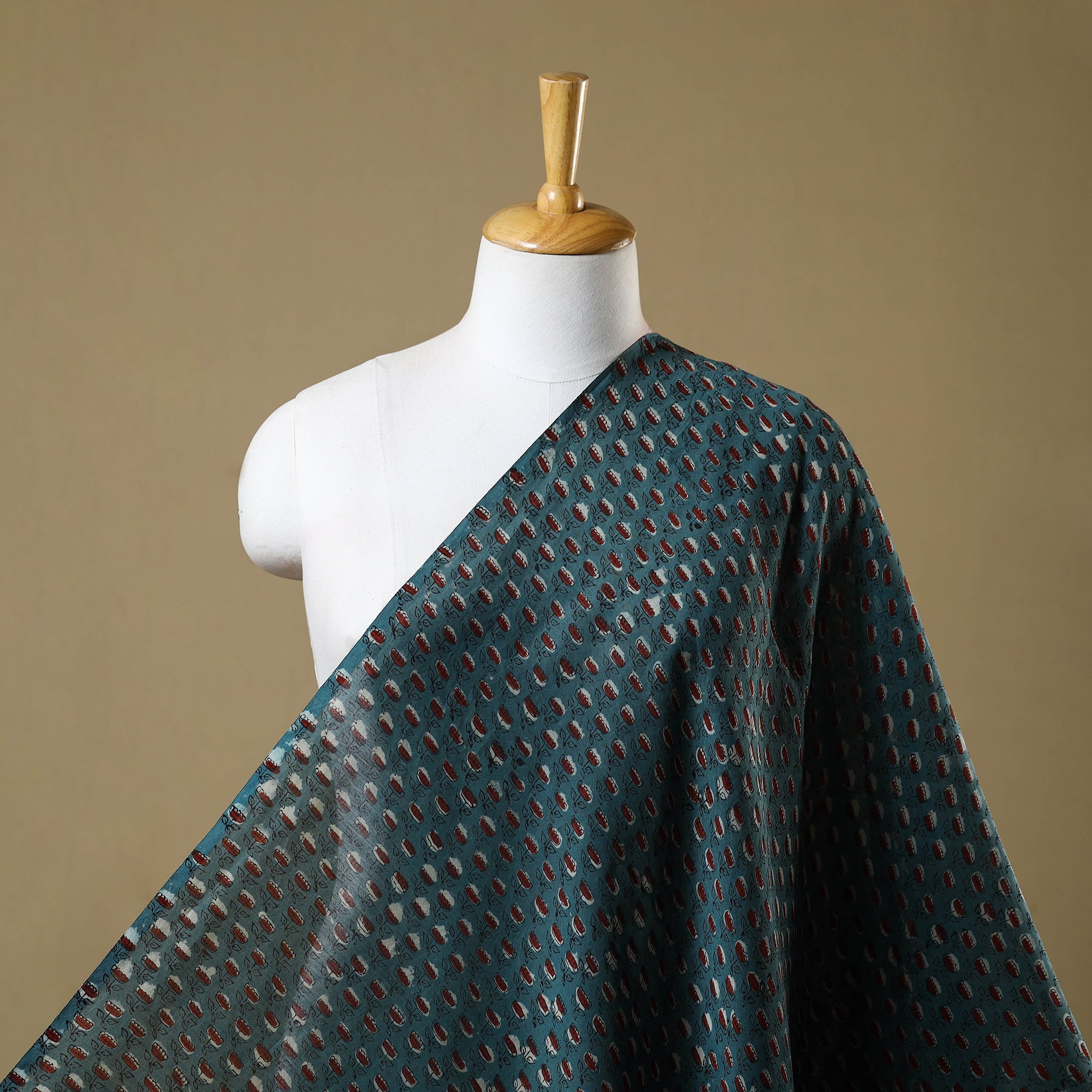 HAVELI CHRONICLES Blue - Hand Block Print Chanderi Silk Jahota Fabric 08